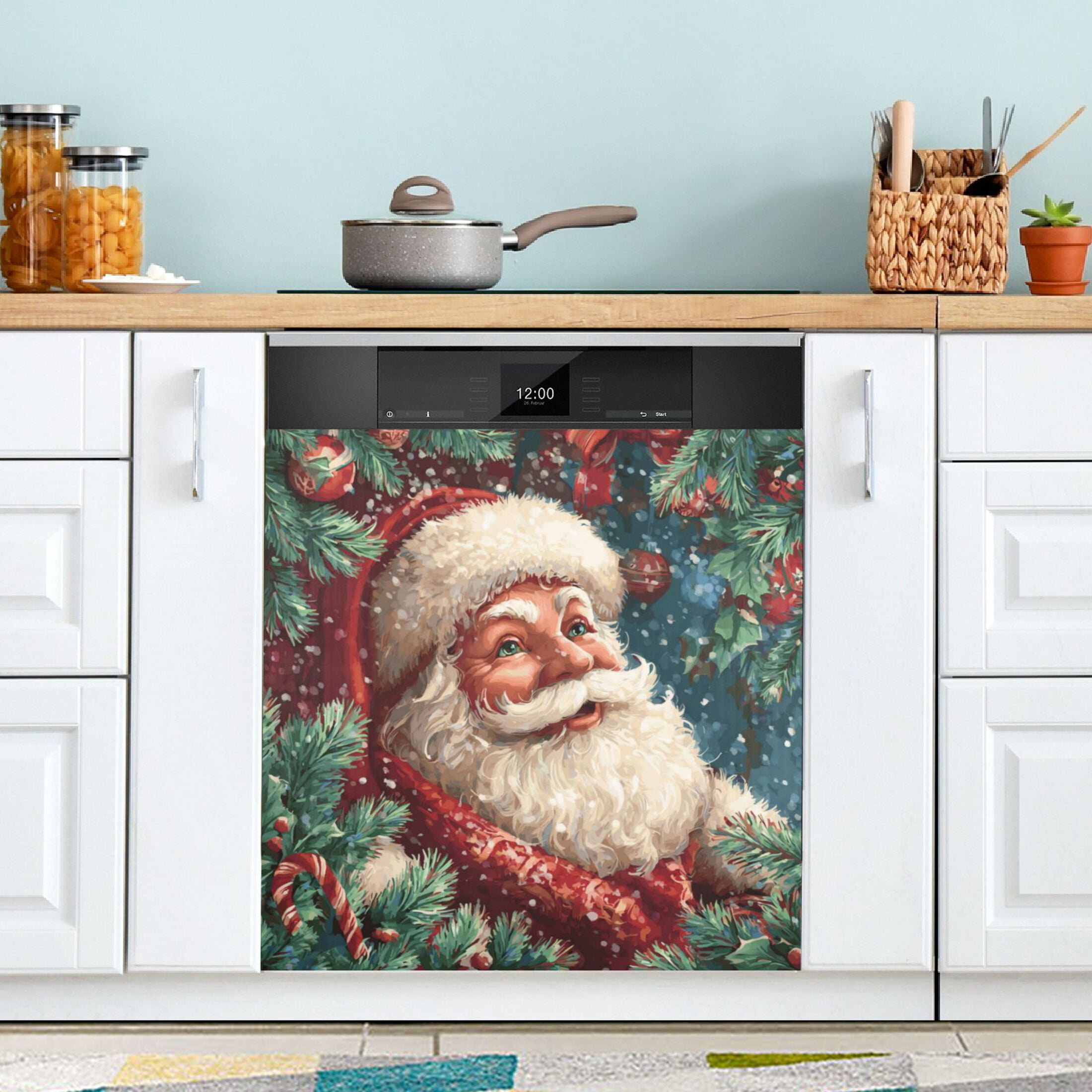 Dishwasher Magnetic Refrigerator Magnet Cover Sticker Home Decorative 23"x26" Cute Smiling Santa Claus