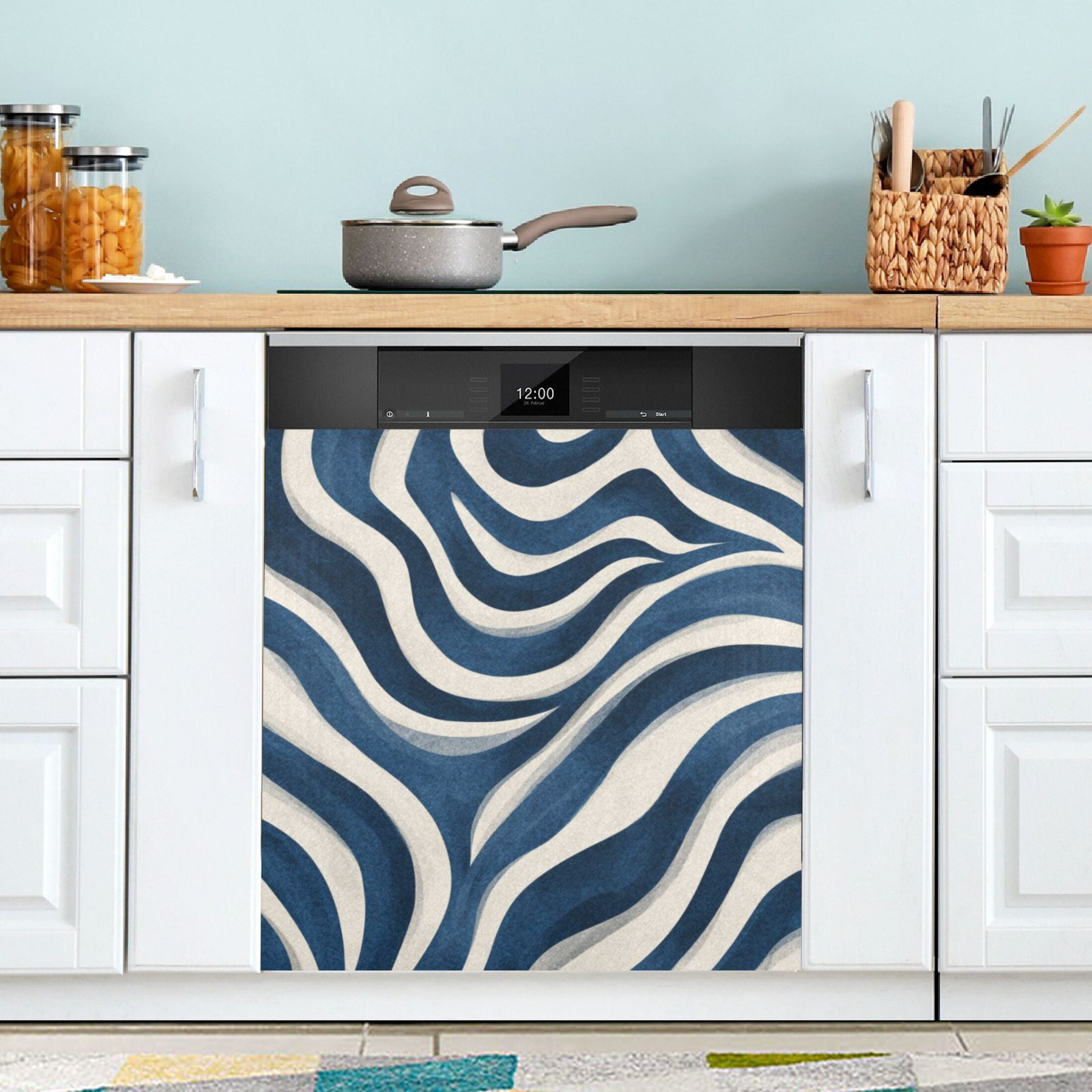 Dishwasher Magnetic Refrigerator Magnet Cover Sticker Home Decorative 23"x26" Dark Blue Zebra Stripes