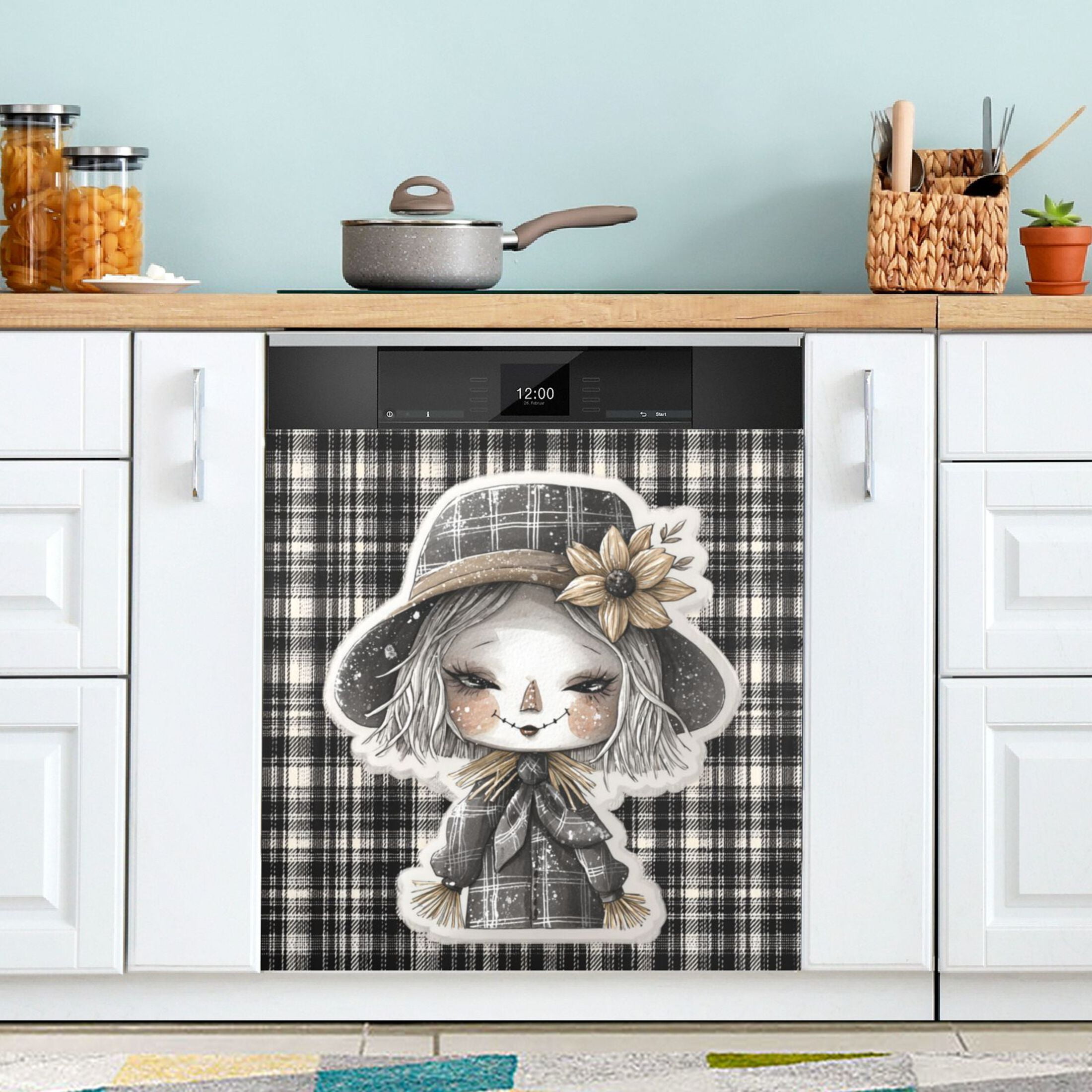 Dishwasher Magnetic Refrigerator Magnet Cover Sticker Home Decorative 23"x26" Dark-themed Straw Doll