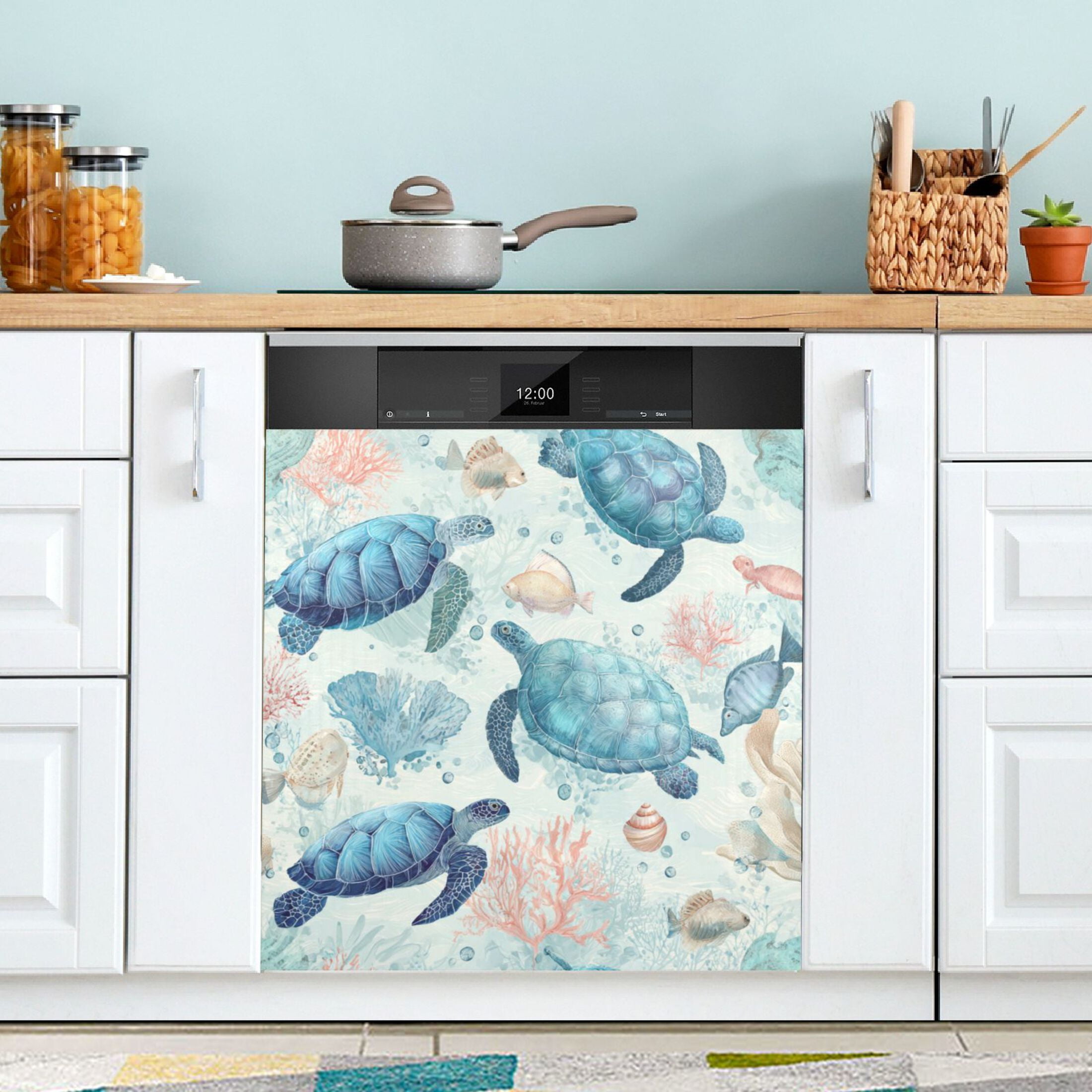 Dishwasher Magnetic Refrigerator Magnet Cover Sticker Home Decorative 23"x26" Deep Green Sea Turtles