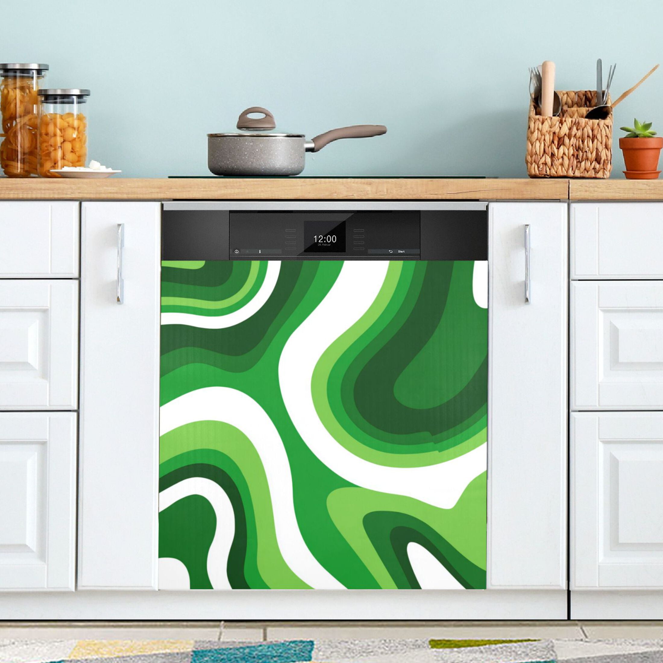 Dishwasher Magnetic Refrigerator Magnet Cover Sticker Home Decorative 23"x26" Deep Green Thick Lines