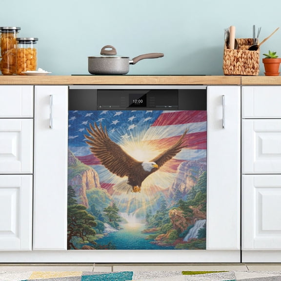 Dishwasher Magnetic Refrigerator Magnet Cover Sticker Home Decorative 23"x26" Eagle Soar over The River
