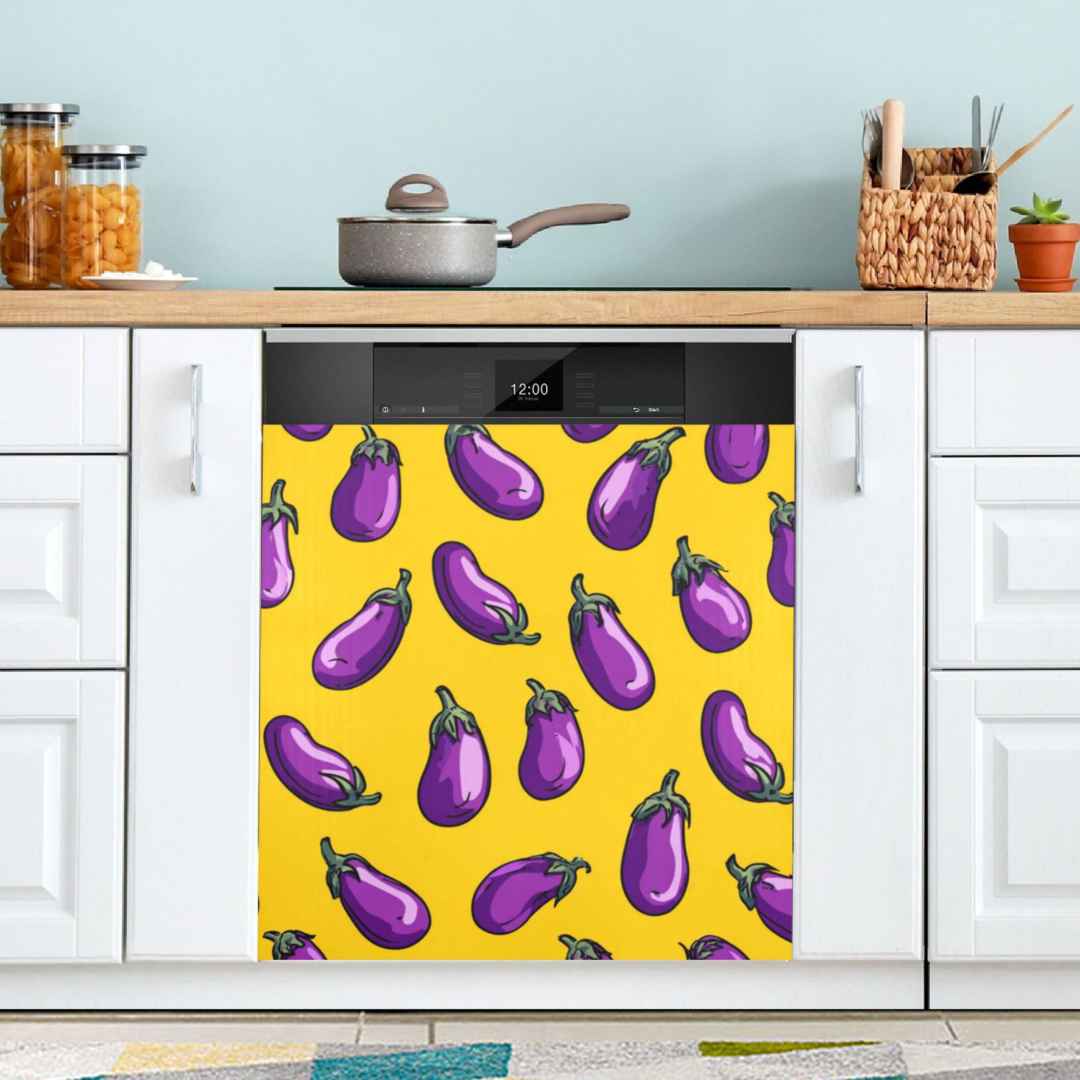 Dishwasher Magnetic Refrigerator Magnet Cover Sticker Home Decorative 23"x26" Eggplants Seamless Pattern