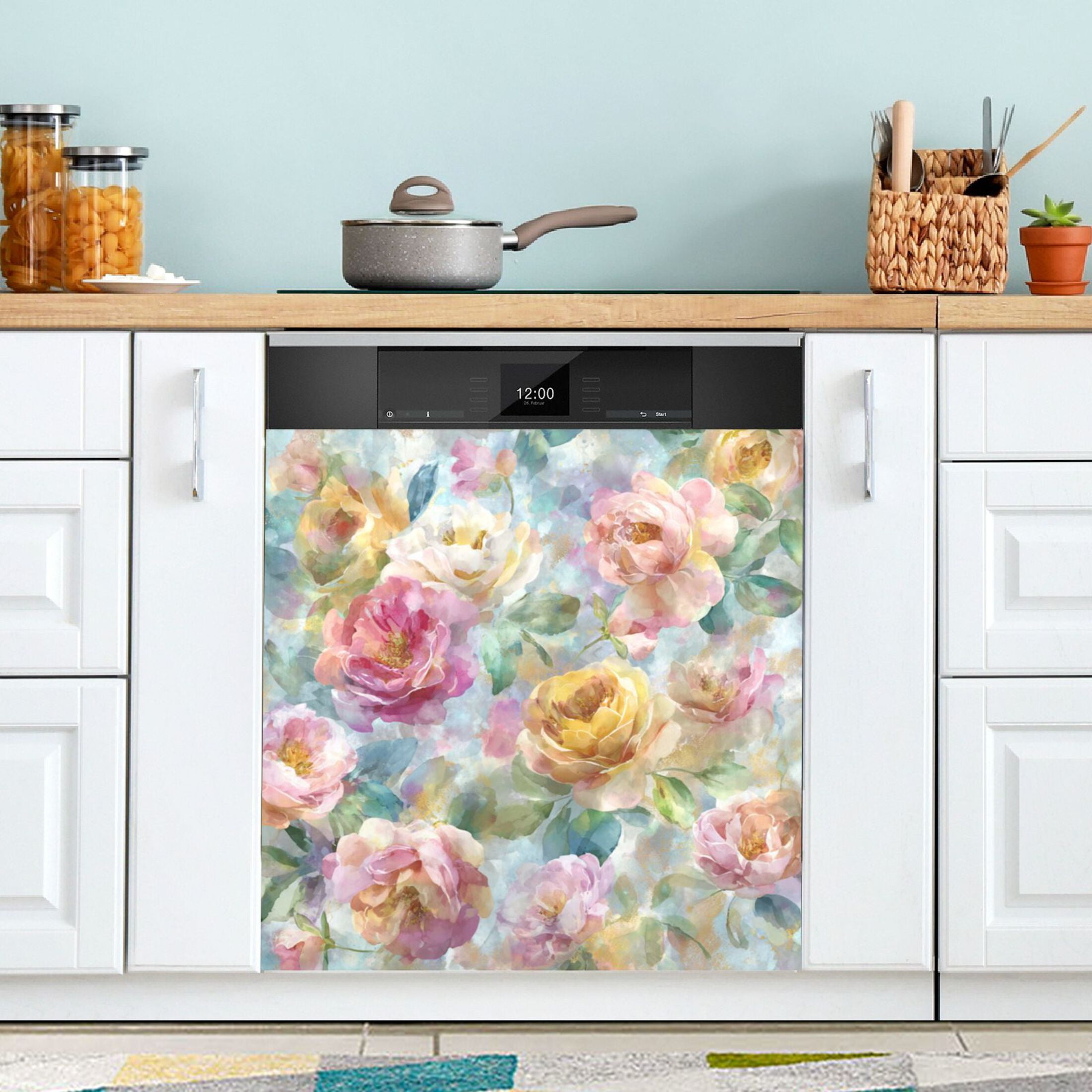 Dishwasher Magnetic Refrigerator Magnet Cover Sticker Home Decorative 23"x26" Fantasy Peonies and Roses