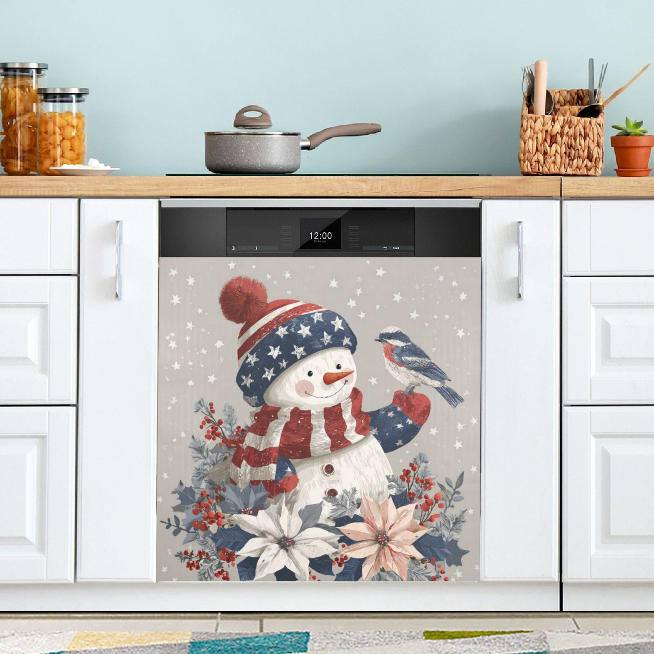 Dishwasher Magnetic Refrigerator Magnet Cover Sticker Home Decorative 23"x26" Five-star Flag Snowman