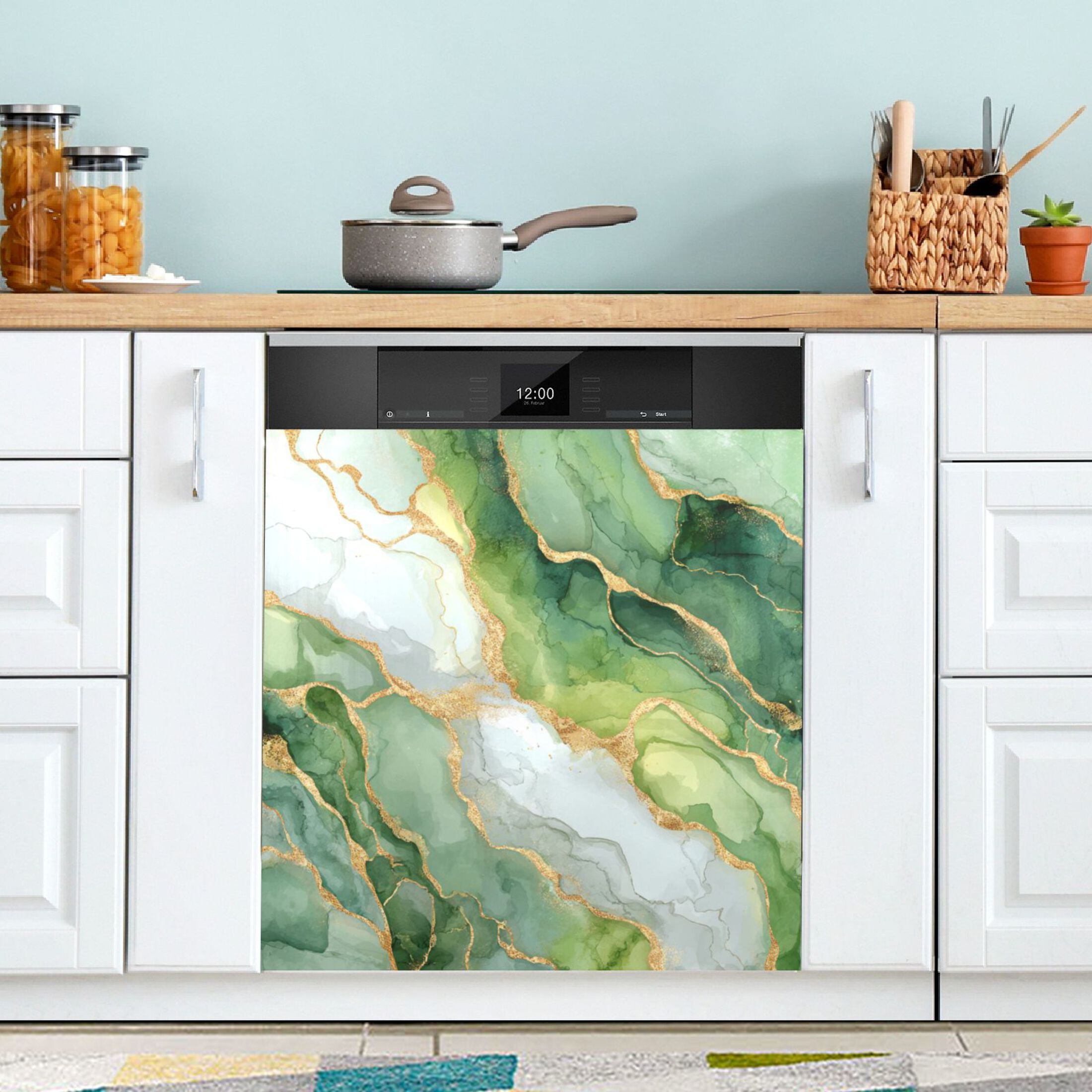 Dishwasher Magnetic Refrigerator Magnet Cover Sticker Home Decorative 23"x26" Fresh Golden-green Marble