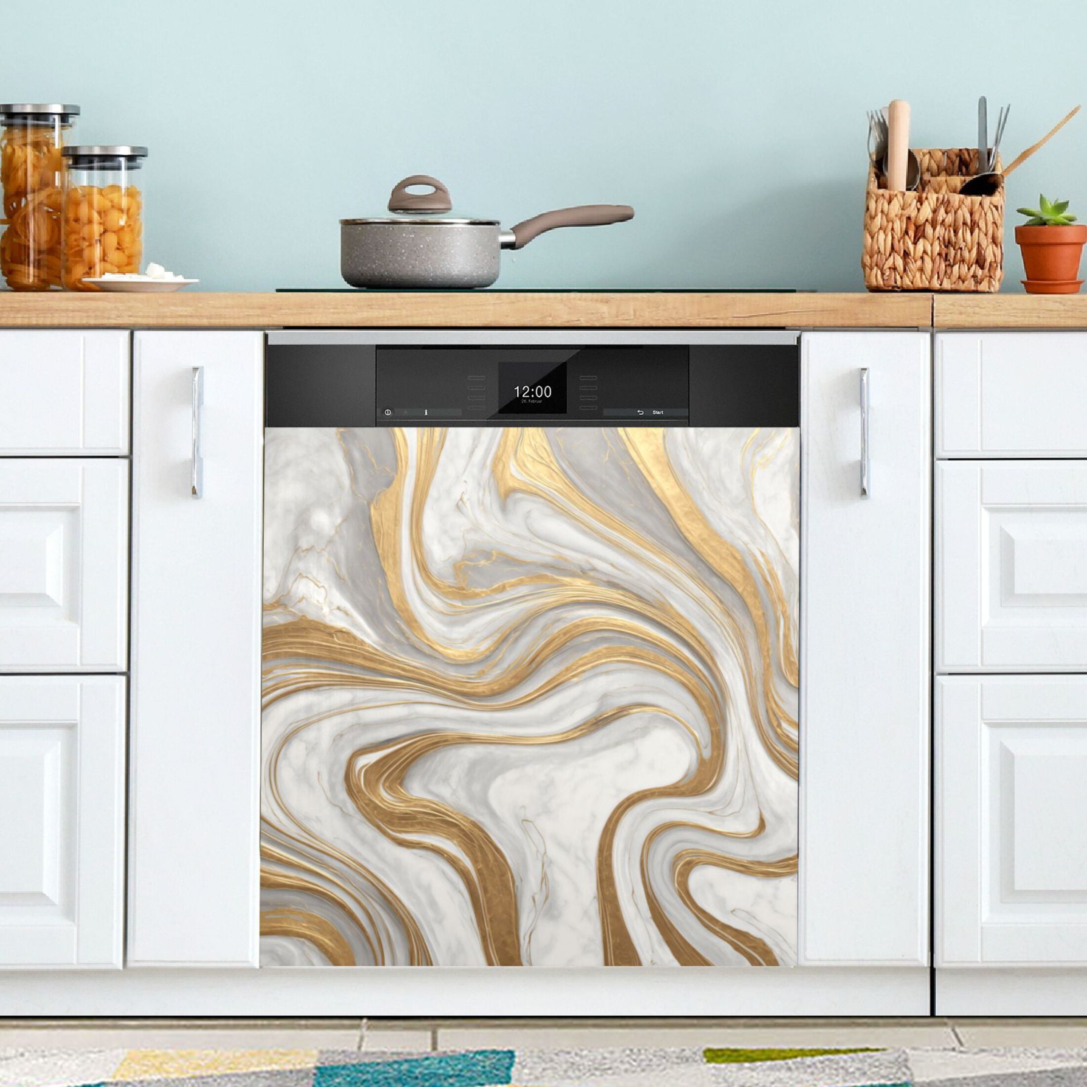 Dishwasher Magnetic Refrigerator Magnet Cover Sticker Home Decorative 23"x26" Gold and White Marble