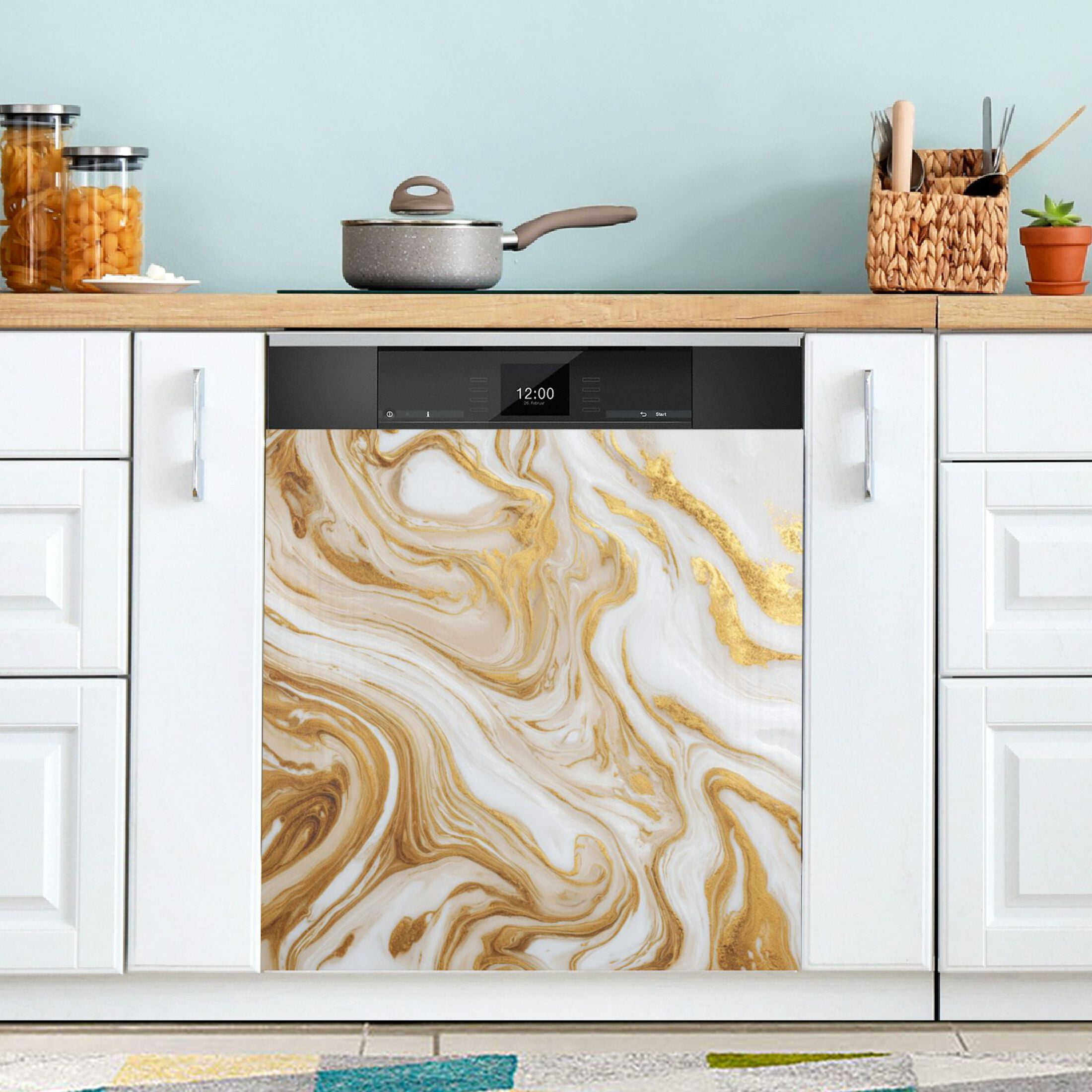Dishwasher Magnetic Refrigerator Magnet Cover Sticker Home Decorative 23"x26" Golden Curved Marble