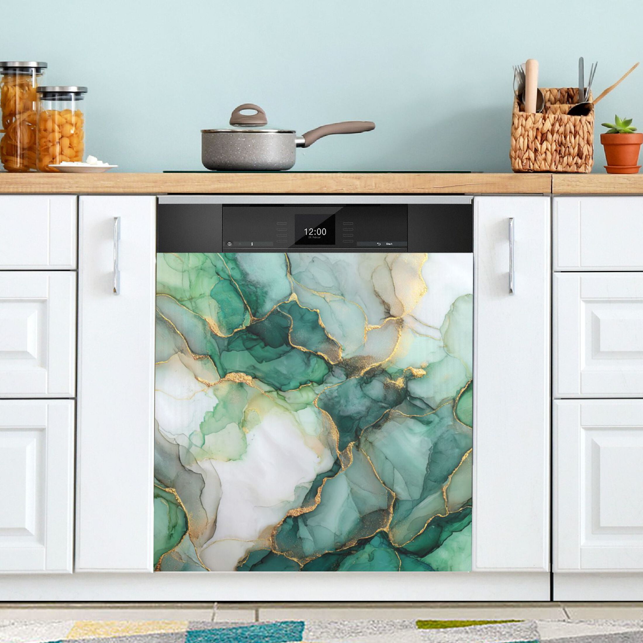 Dishwasher Magnetic Refrigerator Magnet Cover Sticker Home Decorative 23"x26" Golden Green Marble Crack