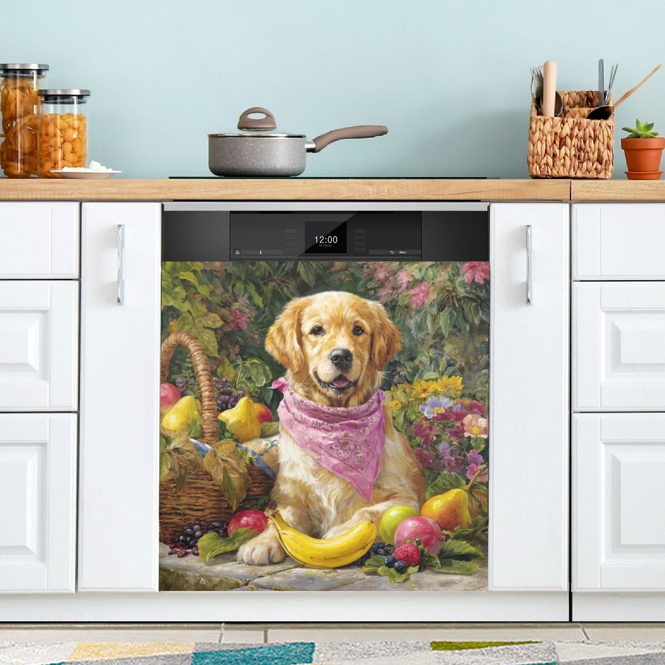 Dishwasher Magnetic Refrigerator Magnet Cover Sticker Home Decorative 23"x26" Golden Retriever with Scarf