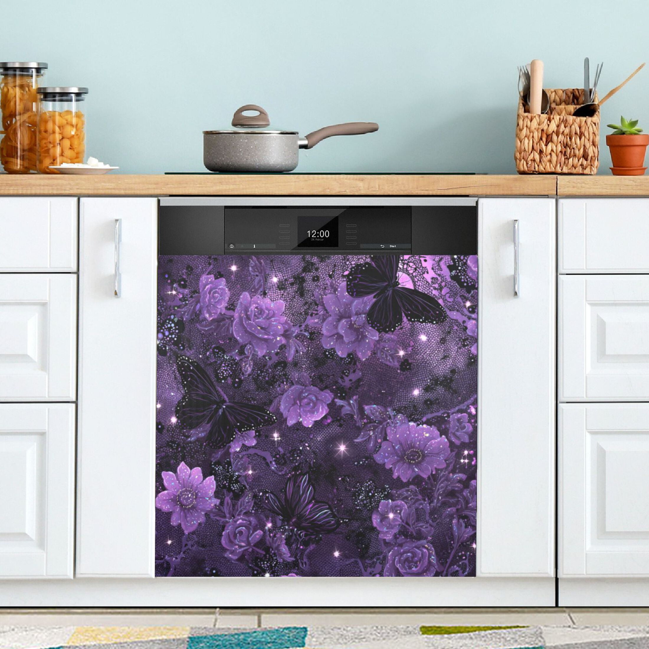 Dishwasher Magnetic Refrigerator Magnet Cover Sticker Home Decorative 23"x26" Gorgeous Pink Flowers and Butterflies