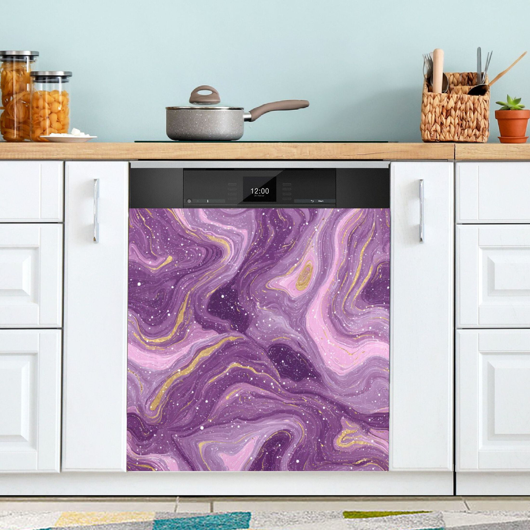 Dishwasher Magnetic Refrigerator Magnet Cover Sticker Home Decorative 23"x26" Hints Of Pink Marble