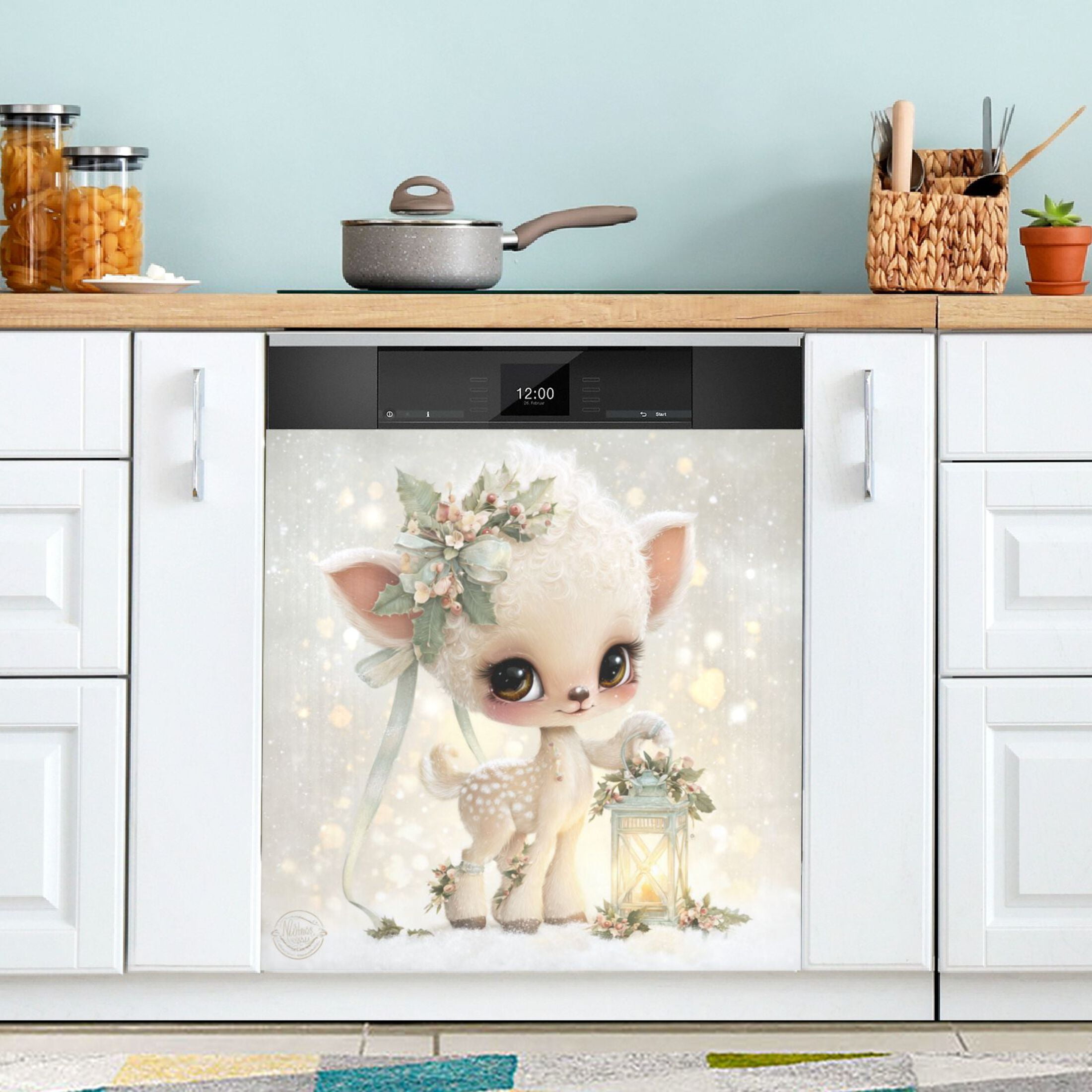 Dishwasher Magnetic Refrigerator Magnet Cover Sticker Home Decorative 23"x26" Kawaii Cute Baby Deer