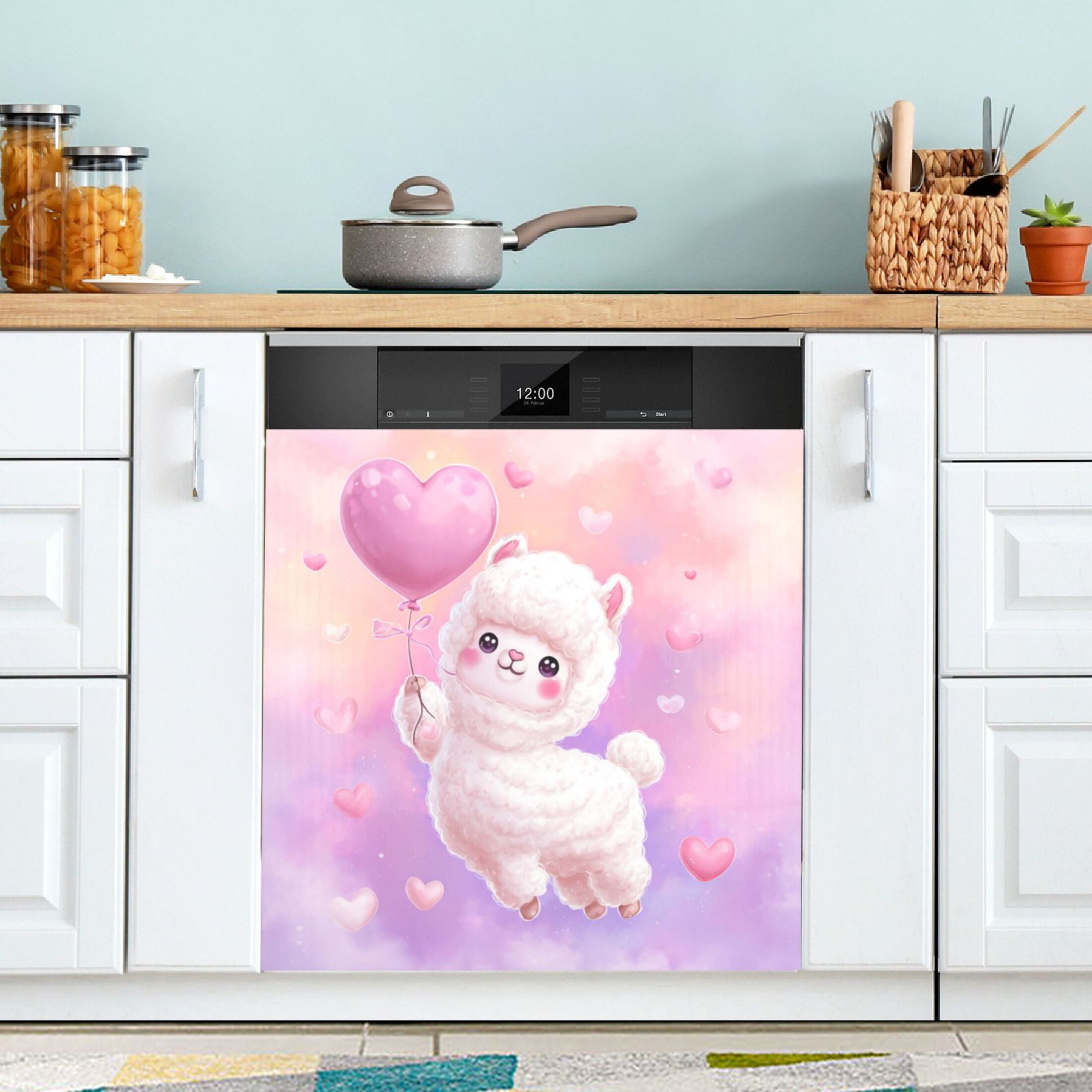 Dishwasher Magnetic Refrigerator Magnet Cover Sticker Home Decorative 23"x26" Kawaii White Alpaca