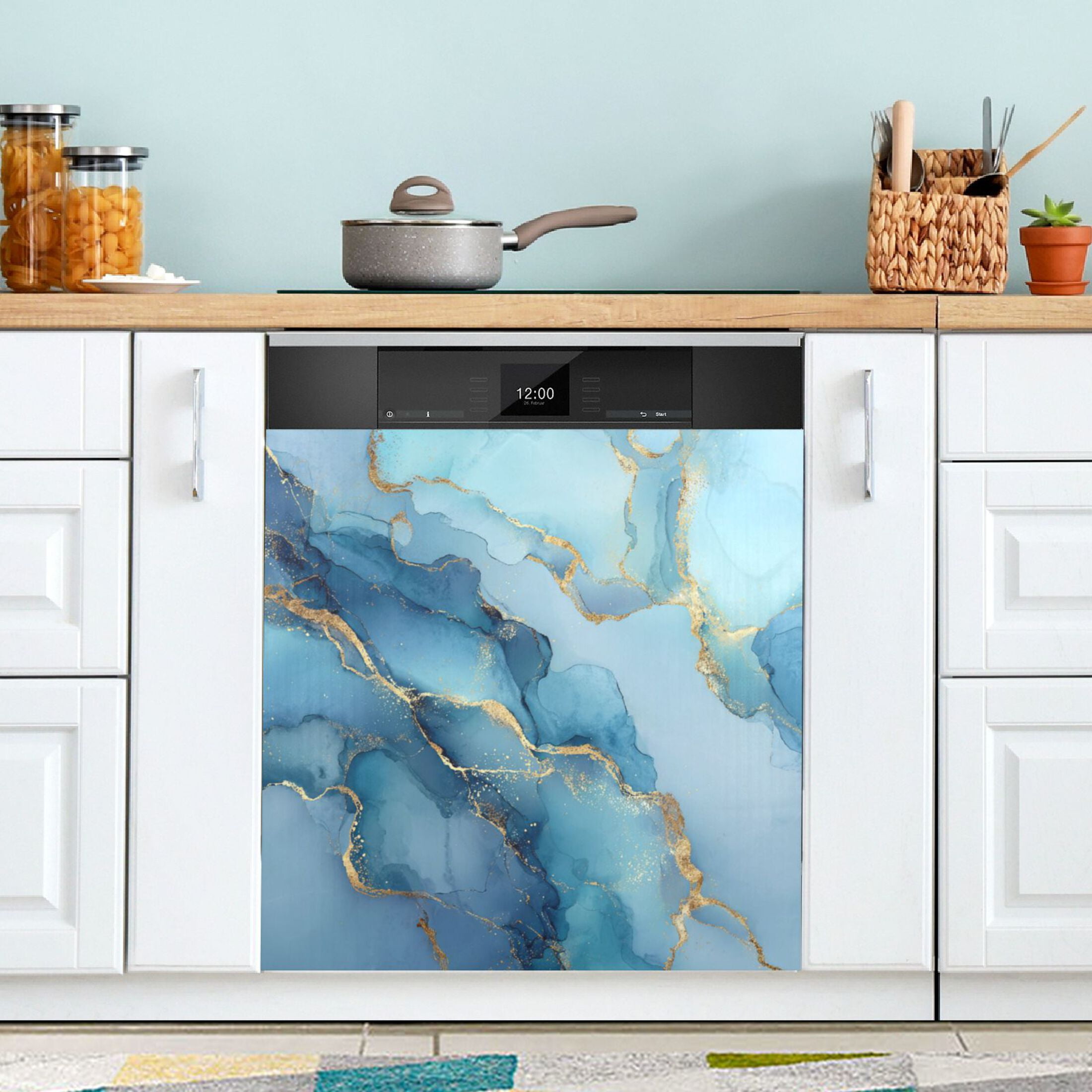 Dishwasher Magnetic Refrigerator Magnet Cover Sticker Home Decorative 23"x26" Light Blue Gold Marble Pattern