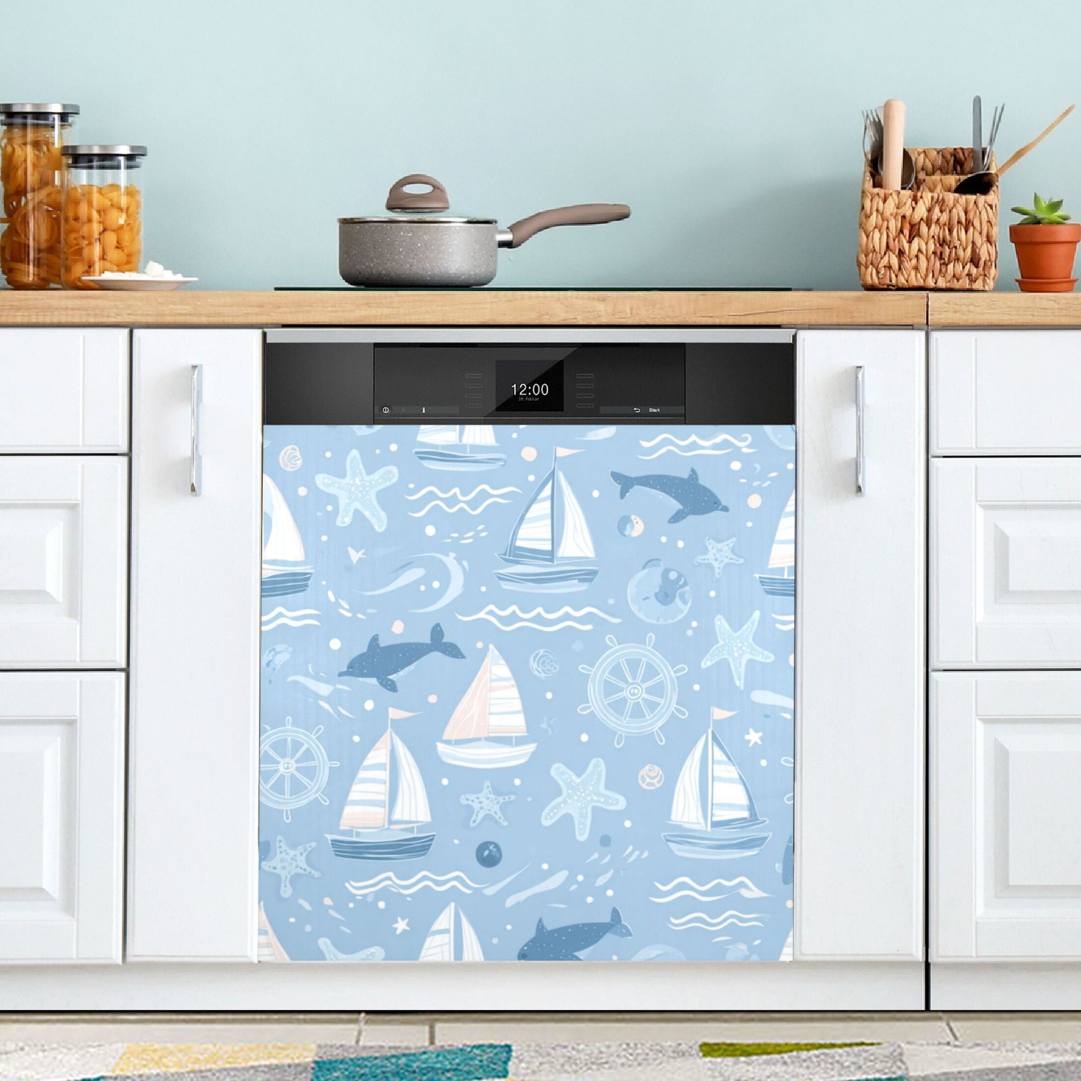 Dishwasher Magnetic Refrigerator Magnet Cover Sticker Home Decorative 23"x26" Light Blue Marine Animal Design