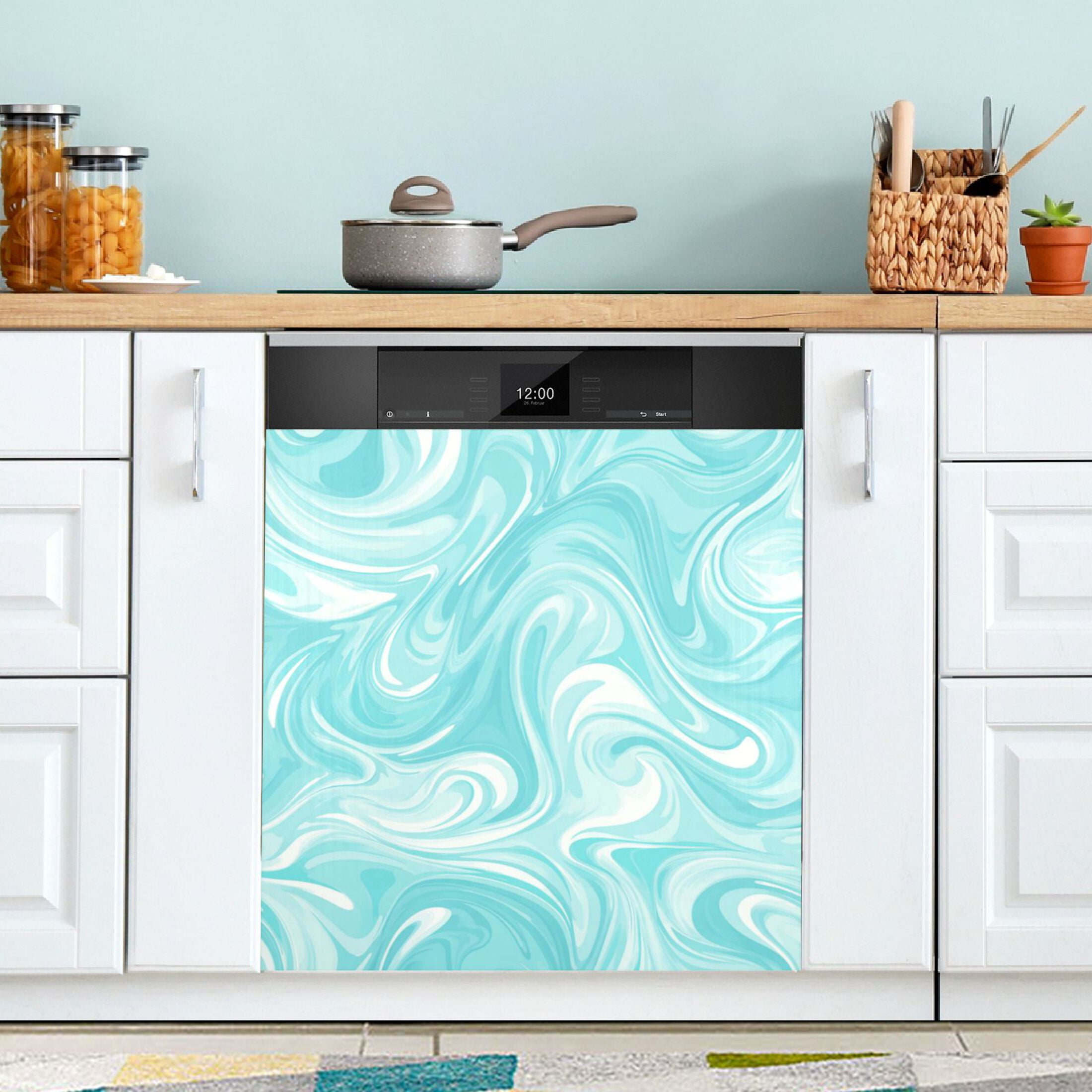 Dishwasher Magnetic Refrigerator Magnet Cover Sticker Home Decorative 23"x26" Light Blue Smooth Lines