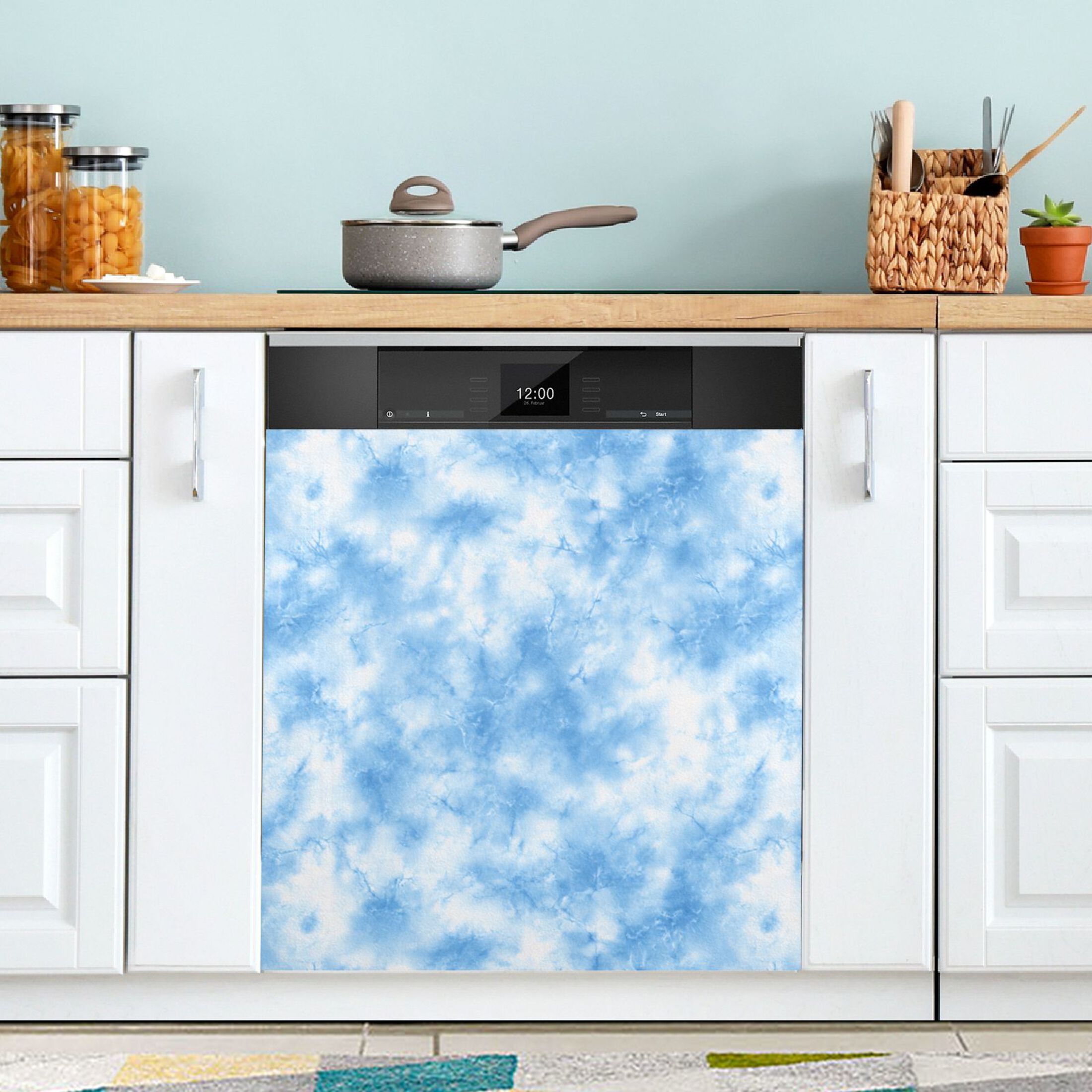 Dishwasher Magnetic Refrigerator Magnet Cover Sticker Home Decorative 23"x26" Light Blue Tie-dye Pattern