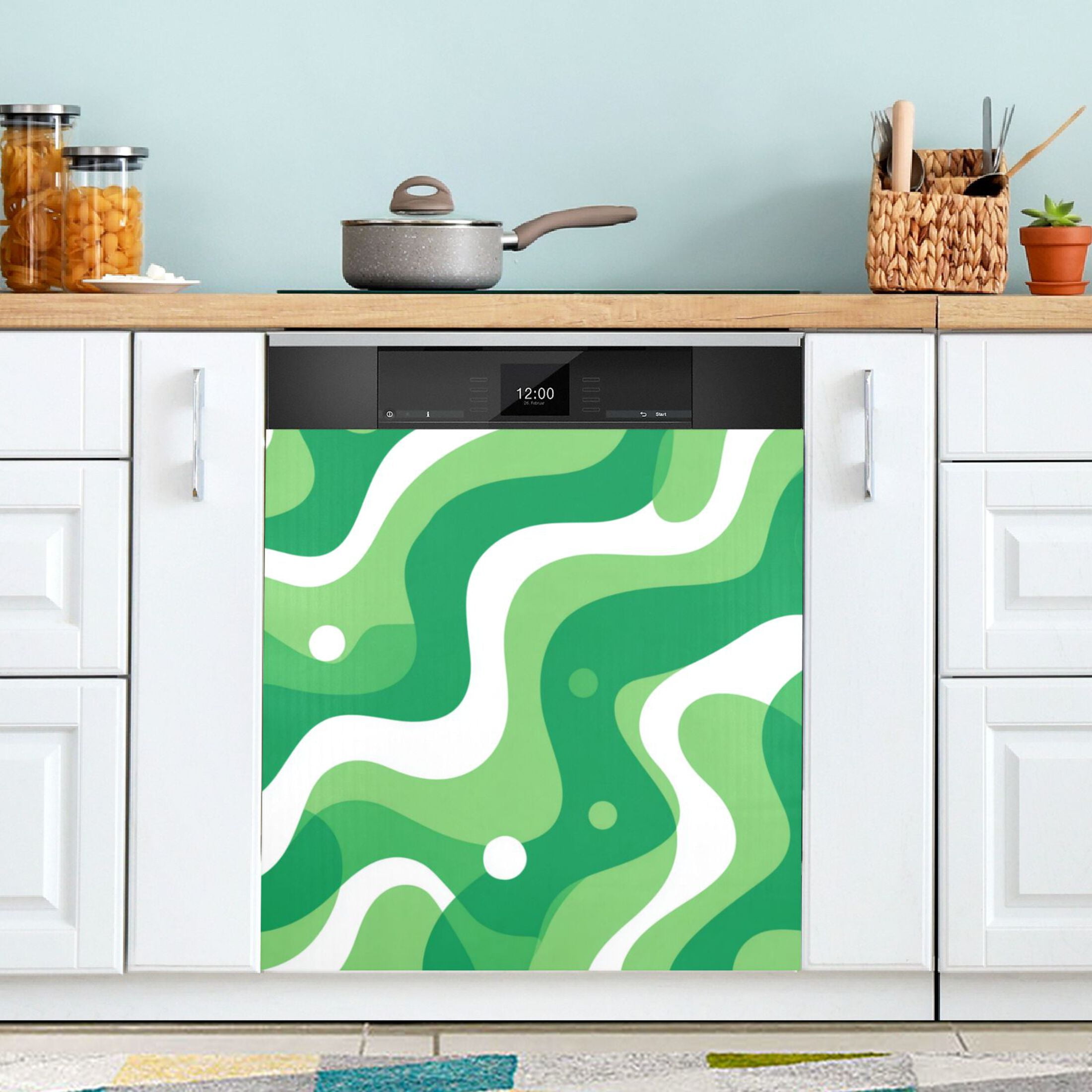 Dishwasher Magnetic Refrigerator Magnet Cover Sticker Home Decorative 23"x26" Light Green Flowing Lines