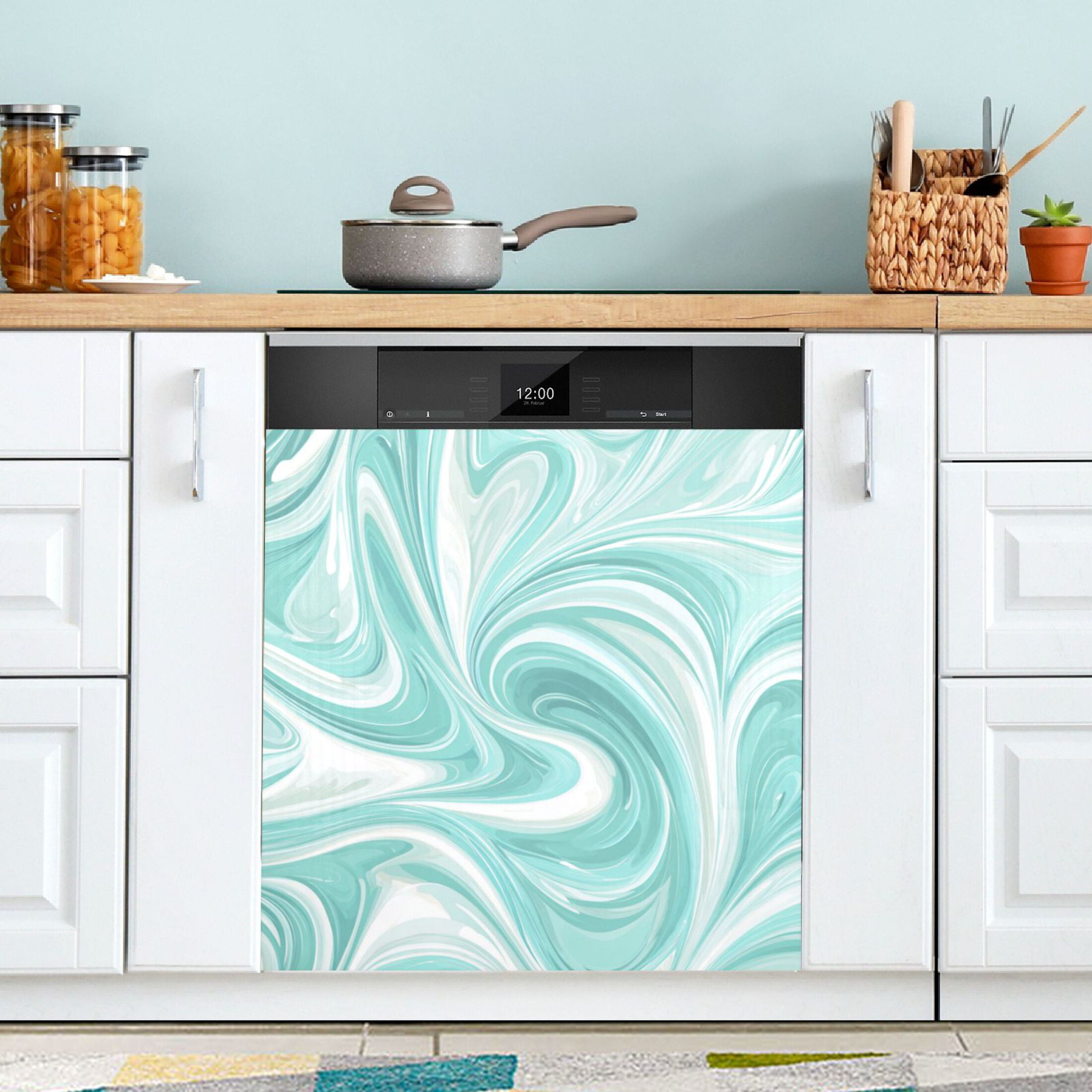 Dishwasher Magnetic Refrigerator Magnet Cover Sticker Home Decorative 23"x26" Light Green Flowing Swirls