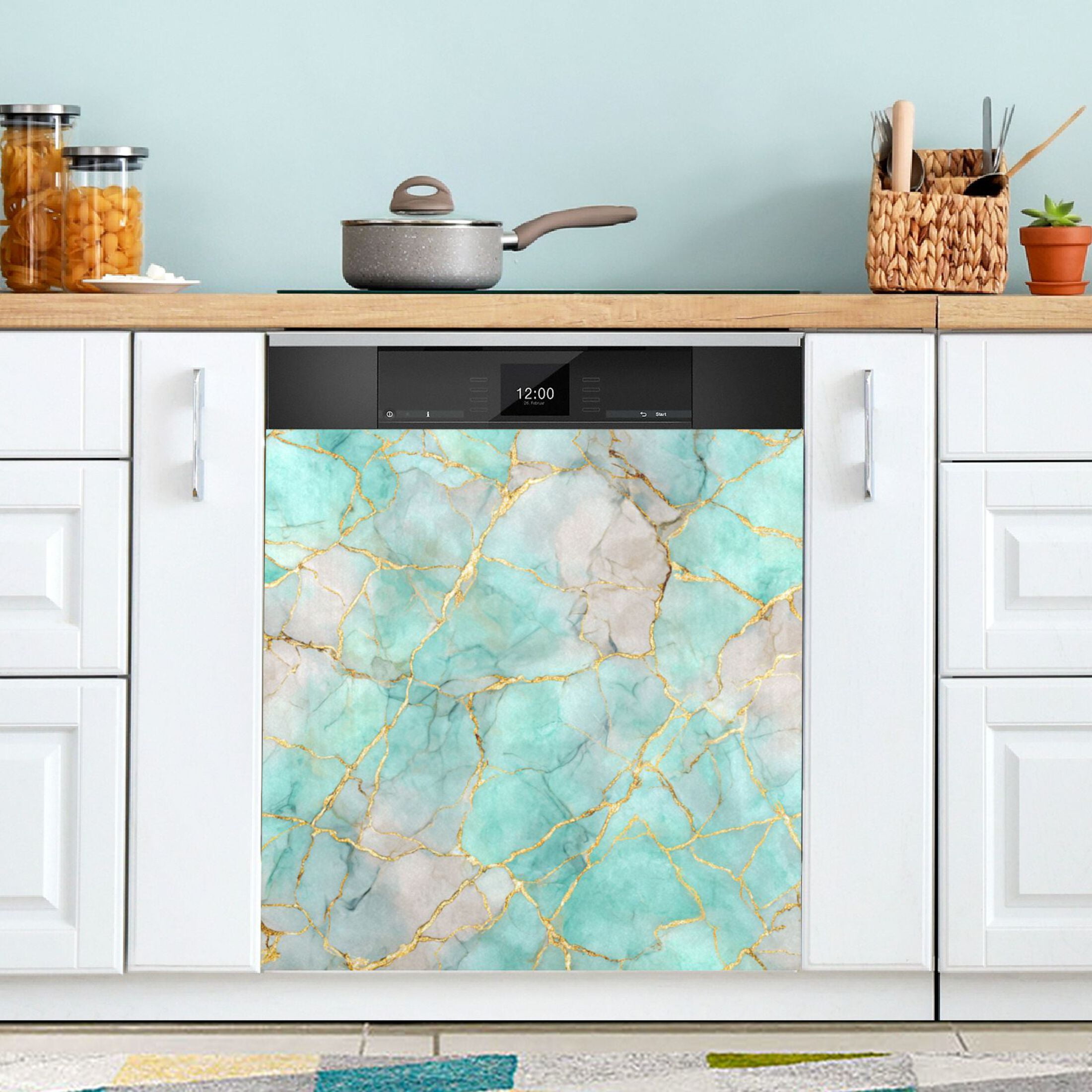 Dishwasher Magnetic Refrigerator Magnet Cover Sticker Home Decorative 23"x26" Light Green Gold Marble Pattern