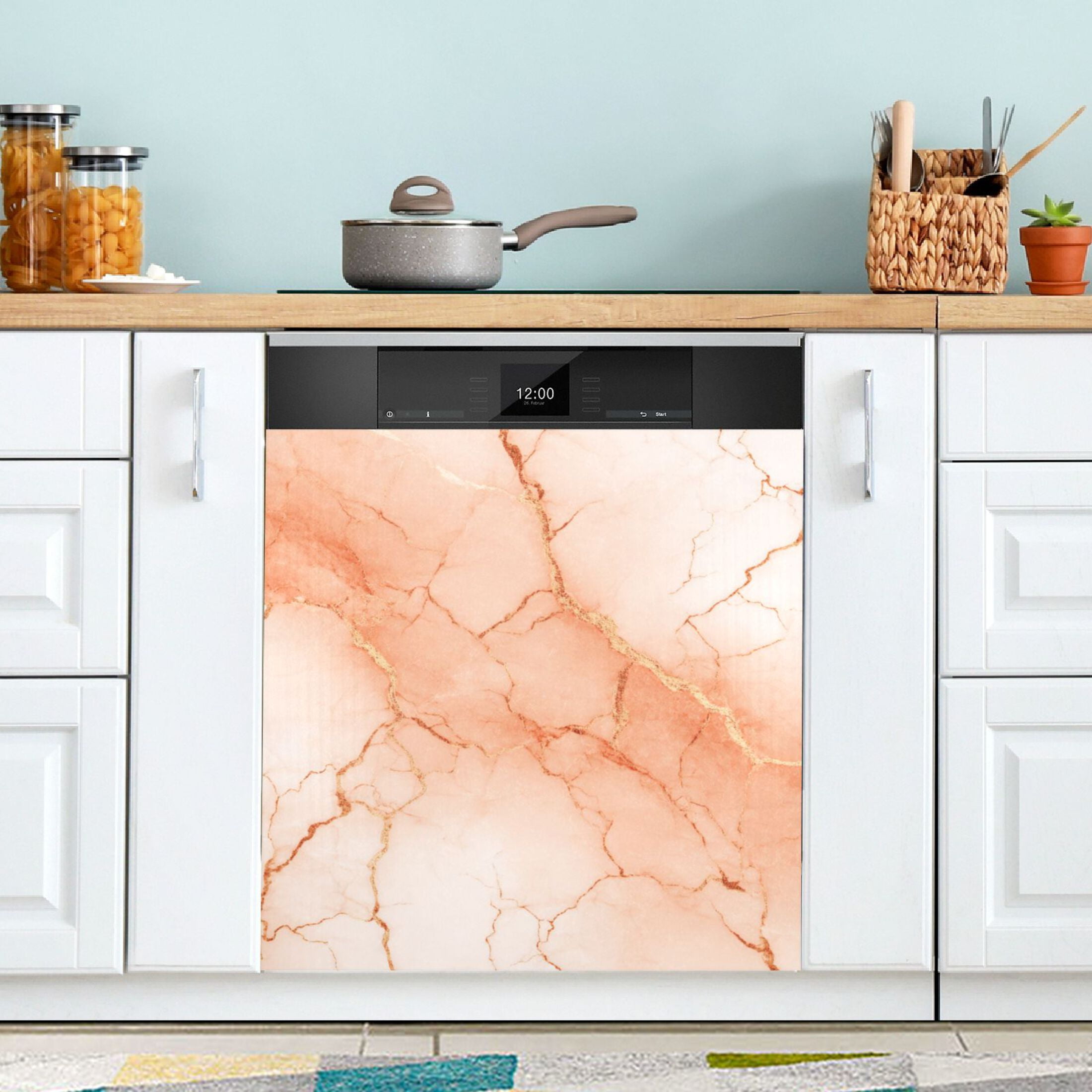 Dishwasher Magnetic Refrigerator Magnet Cover Sticker Home Decorative 23"x26" Light Orange Marble Crack