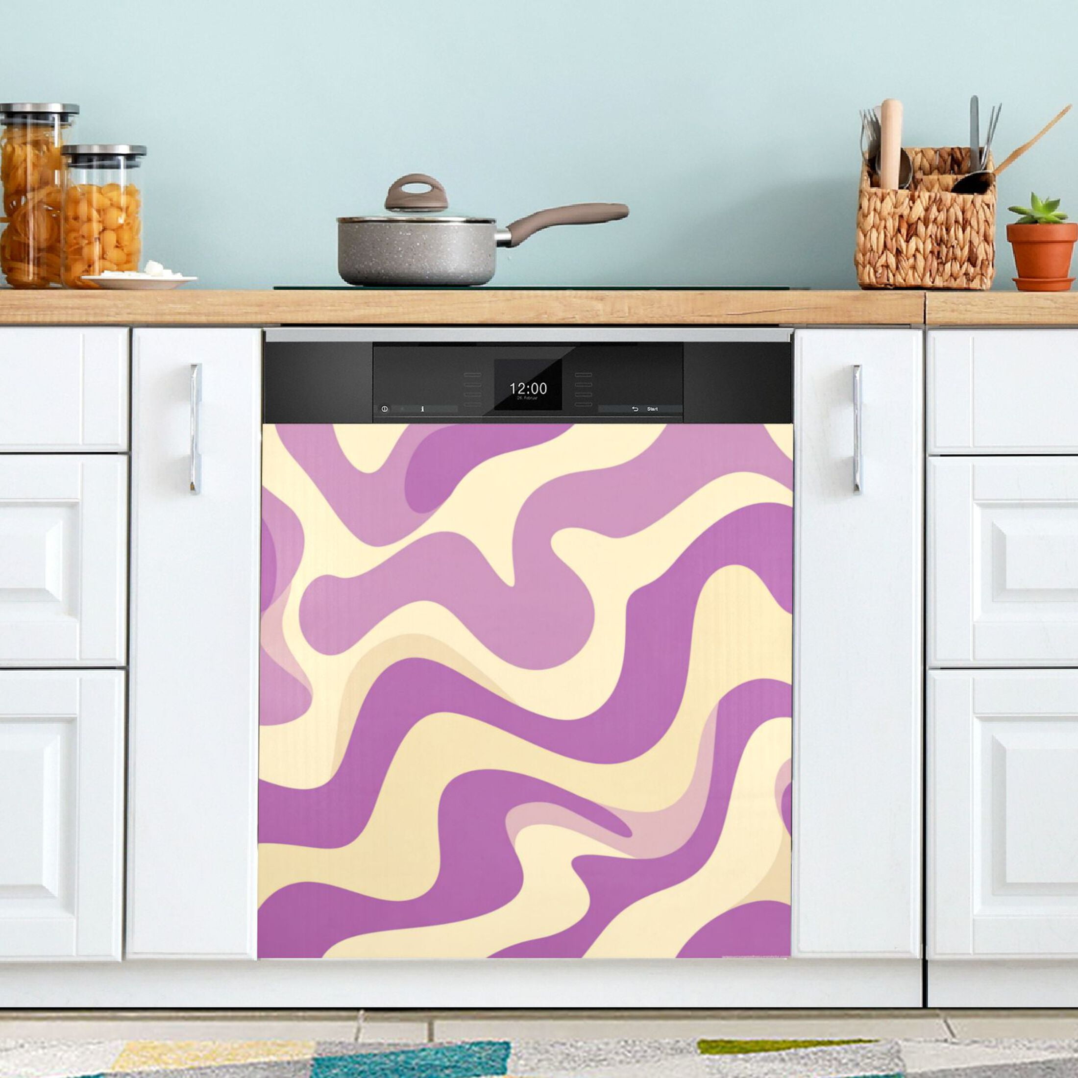 Dishwasher Magnetic Refrigerator Magnet Cover Sticker Home Decorative 23"x26" Light Purple Cream Flowing