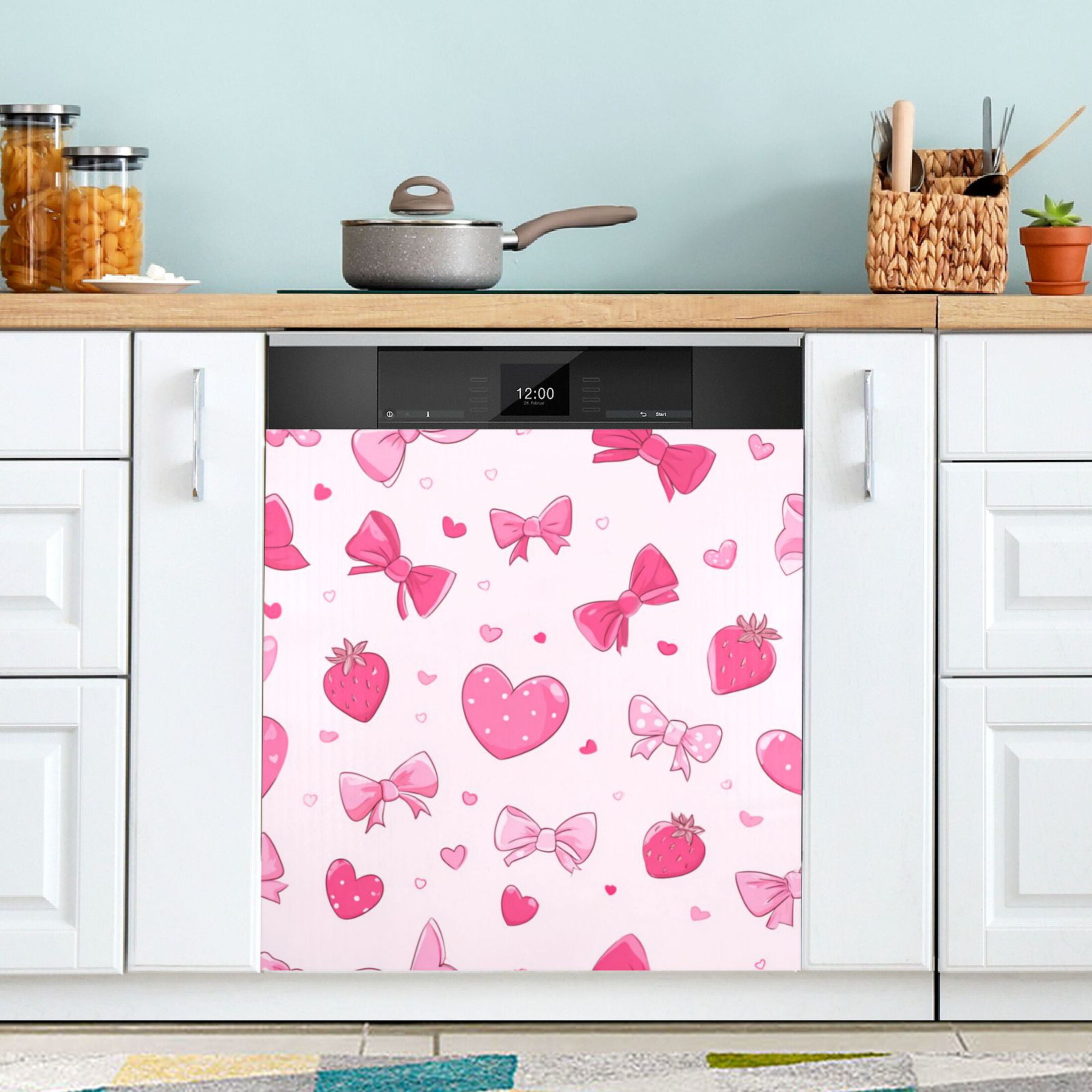 Dishwasher Magnetic Refrigerator Magnet Cover Sticker Home Decorative 23"x26" Love Bow and Strawberries