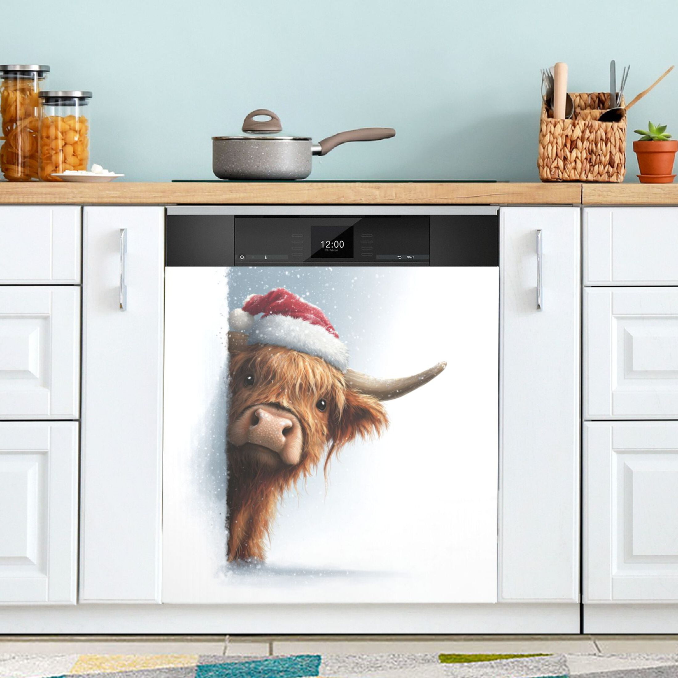 Dishwasher Magnetic Refrigerator Magnet Cover Sticker Home Decorative 23"x26" Lovely Christmas Highland Cow