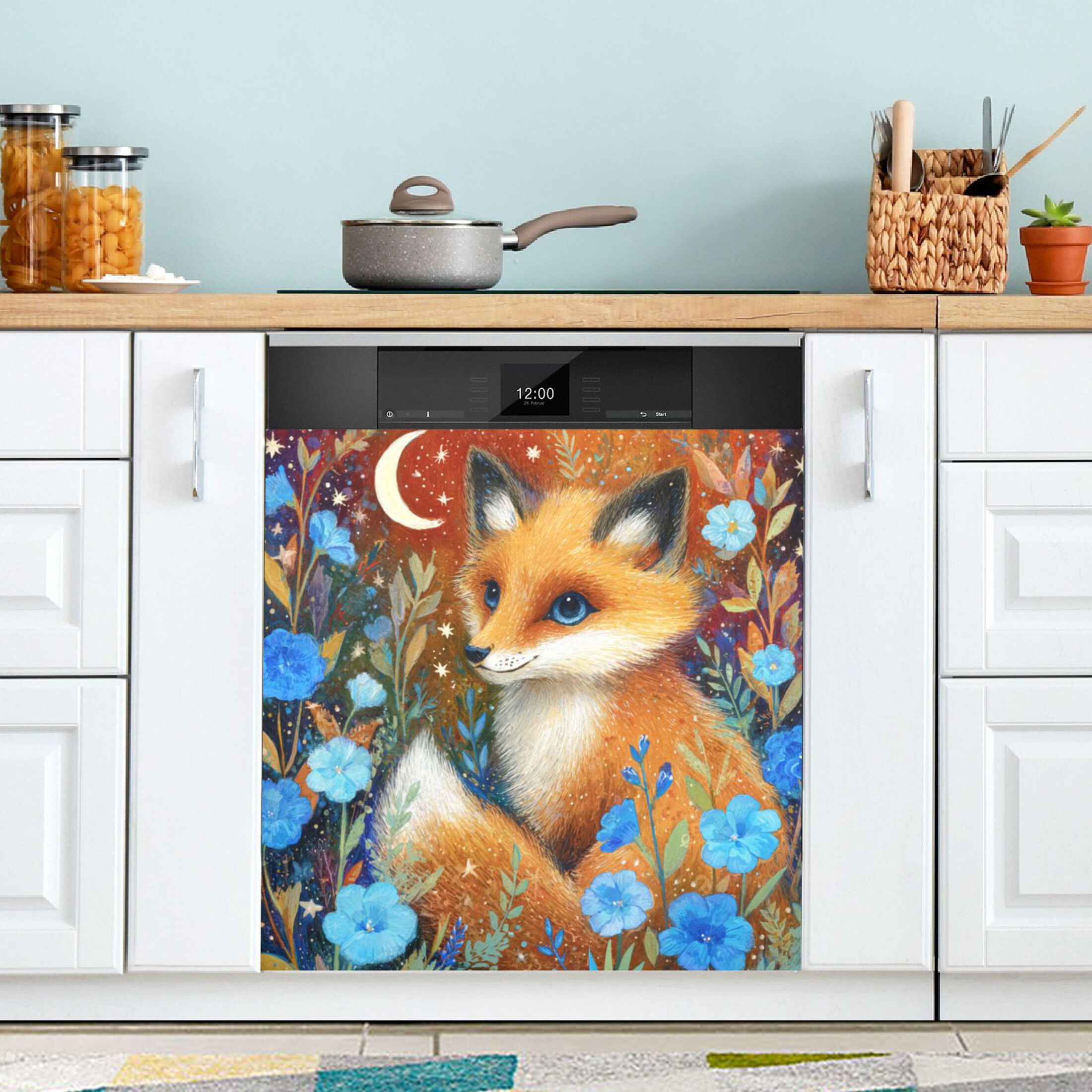 Dishwasher Magnetic Refrigerator Magnet Cover Sticker Home Decorative 23"x26" Lovely Little Fox