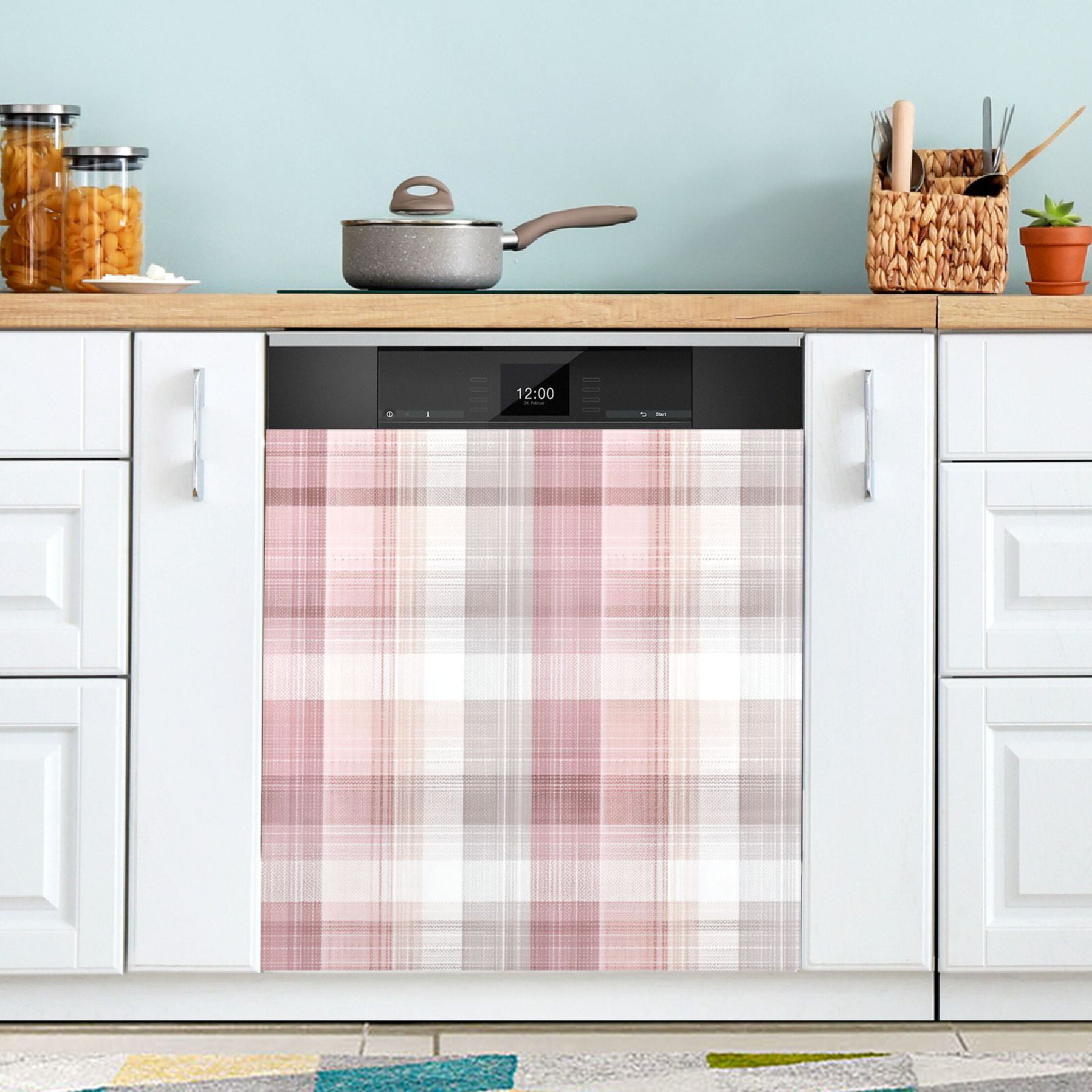 Dishwasher Magnetic Refrigerator Magnet Cover Sticker Home Decorative 23"x26" Magenta Checkered Pattern