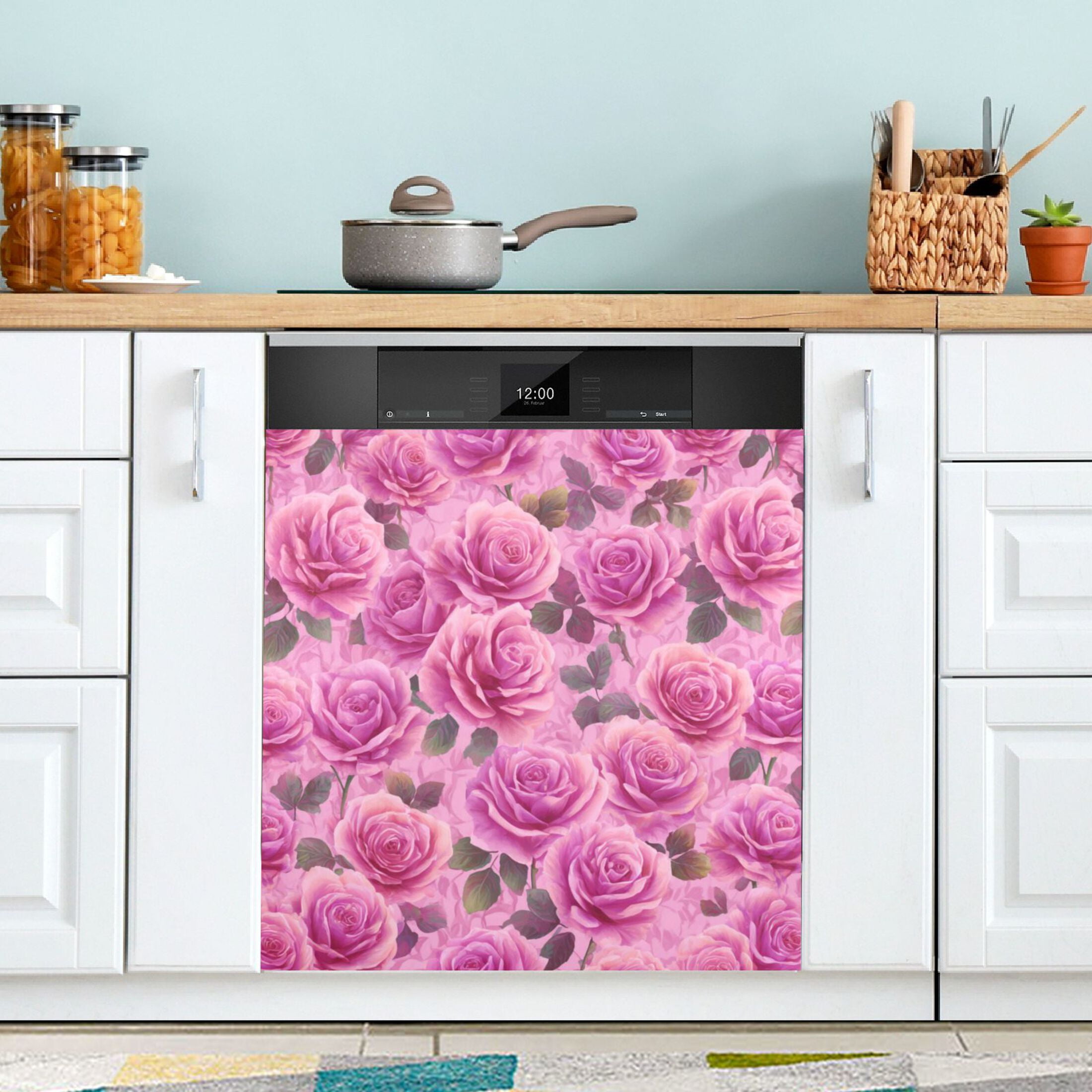 Dishwasher Magnetic Refrigerator Magnet Cover Sticker Home Decorative 23"x26" Magenta-red Roses Pattern