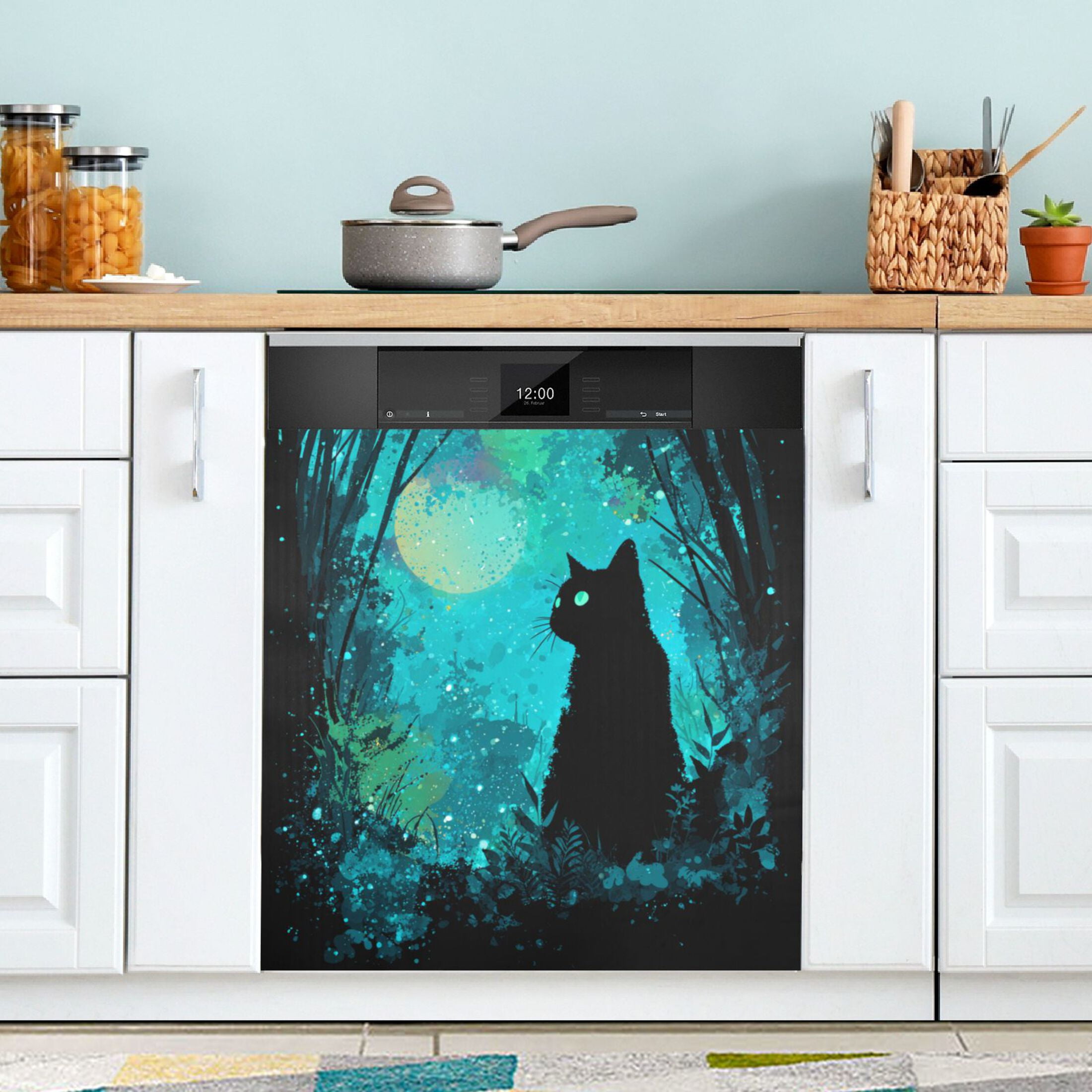 Dishwasher Magnetic Refrigerator Magnet Cover Sticker Home Decorative 23"x26" Magic Black Cat