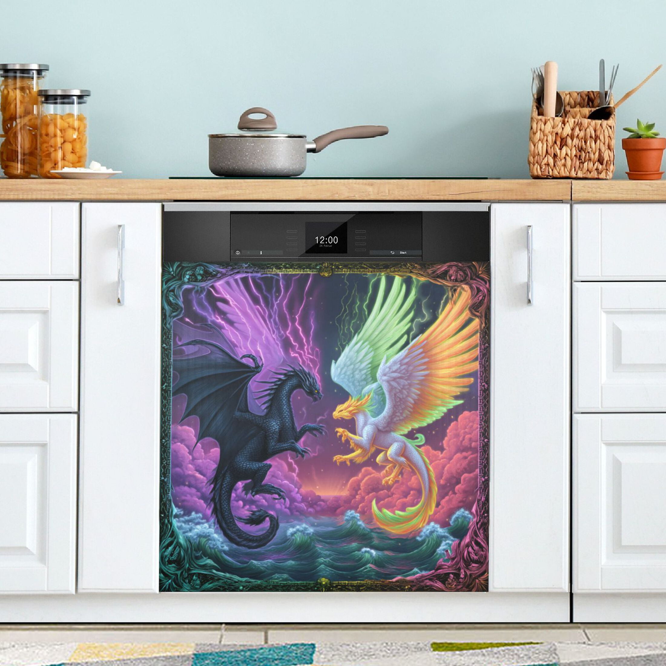 Dishwasher Magnetic Refrigerator Magnet Cover Sticker Home Decorative 23"x26" Magic Dragon Game Card