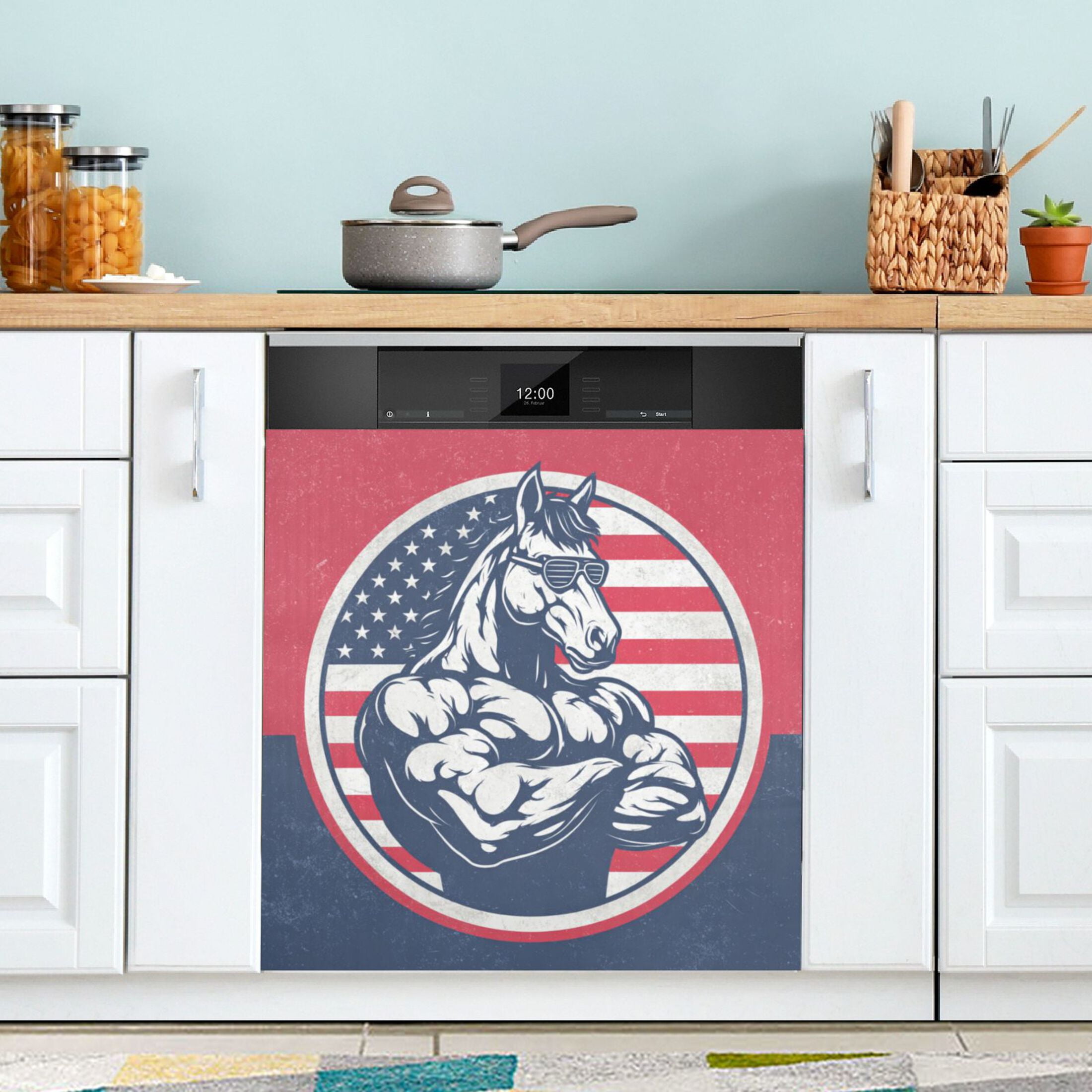 Dishwasher Magnetic Refrigerator Magnet Cover Sticker Home Decorative 23"x26" Muscular Horse