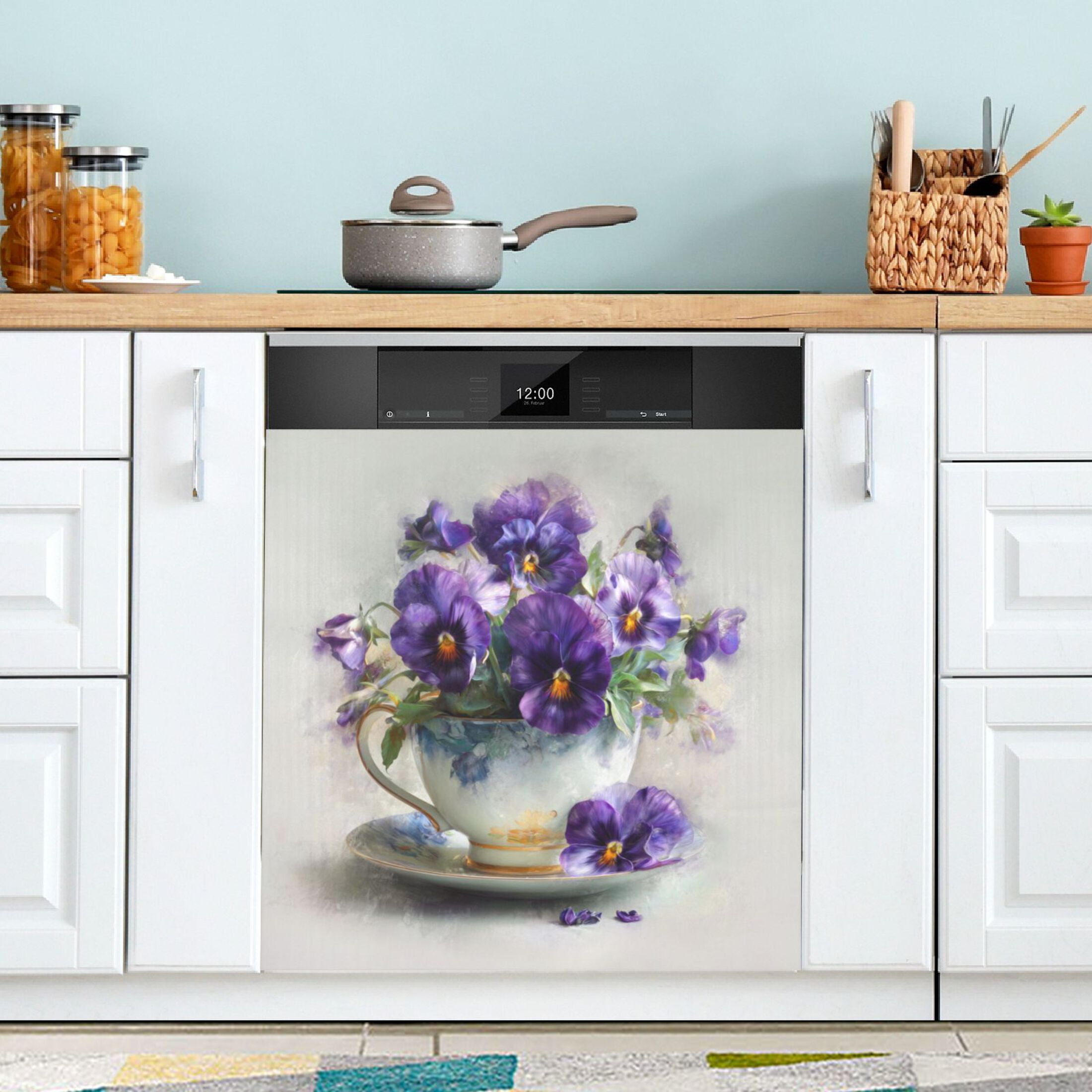 Dishwasher Magnetic Refrigerator Magnet Cover Sticker Home Decorative 23"x26" Oil Painting Of Pansies
