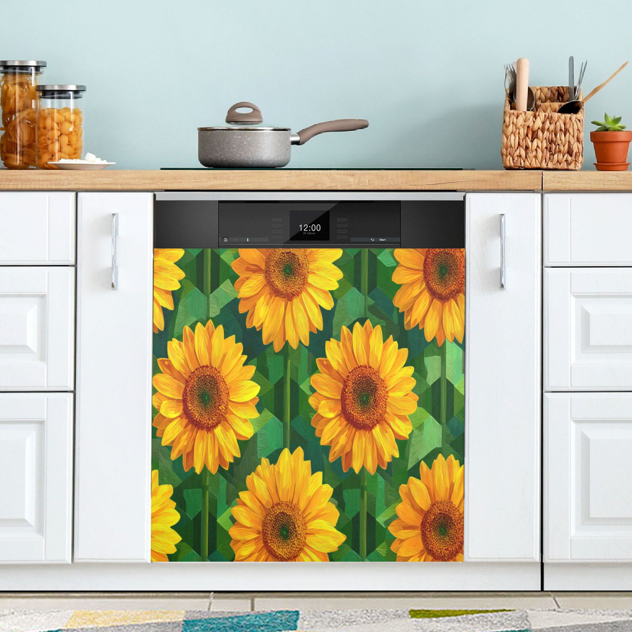 Dishwasher Magnetic Refrigerator Magnet Cover Sticker Home Decorative 23"x26" Oil Sunflower Pattern