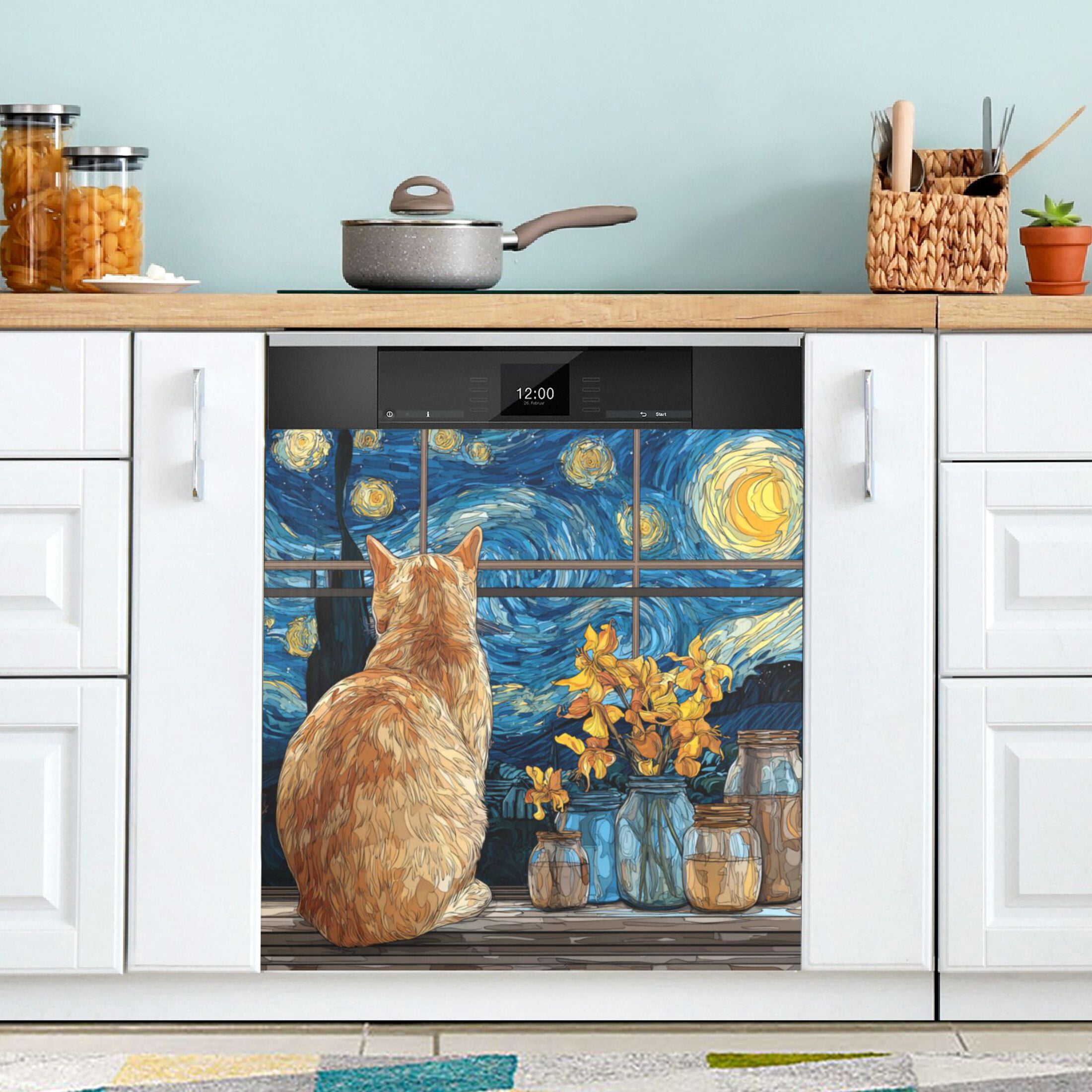 Dishwasher Magnetic Refrigerator Magnet Cover Sticker Home Decorative 23"x26" Orange Cat in The Window