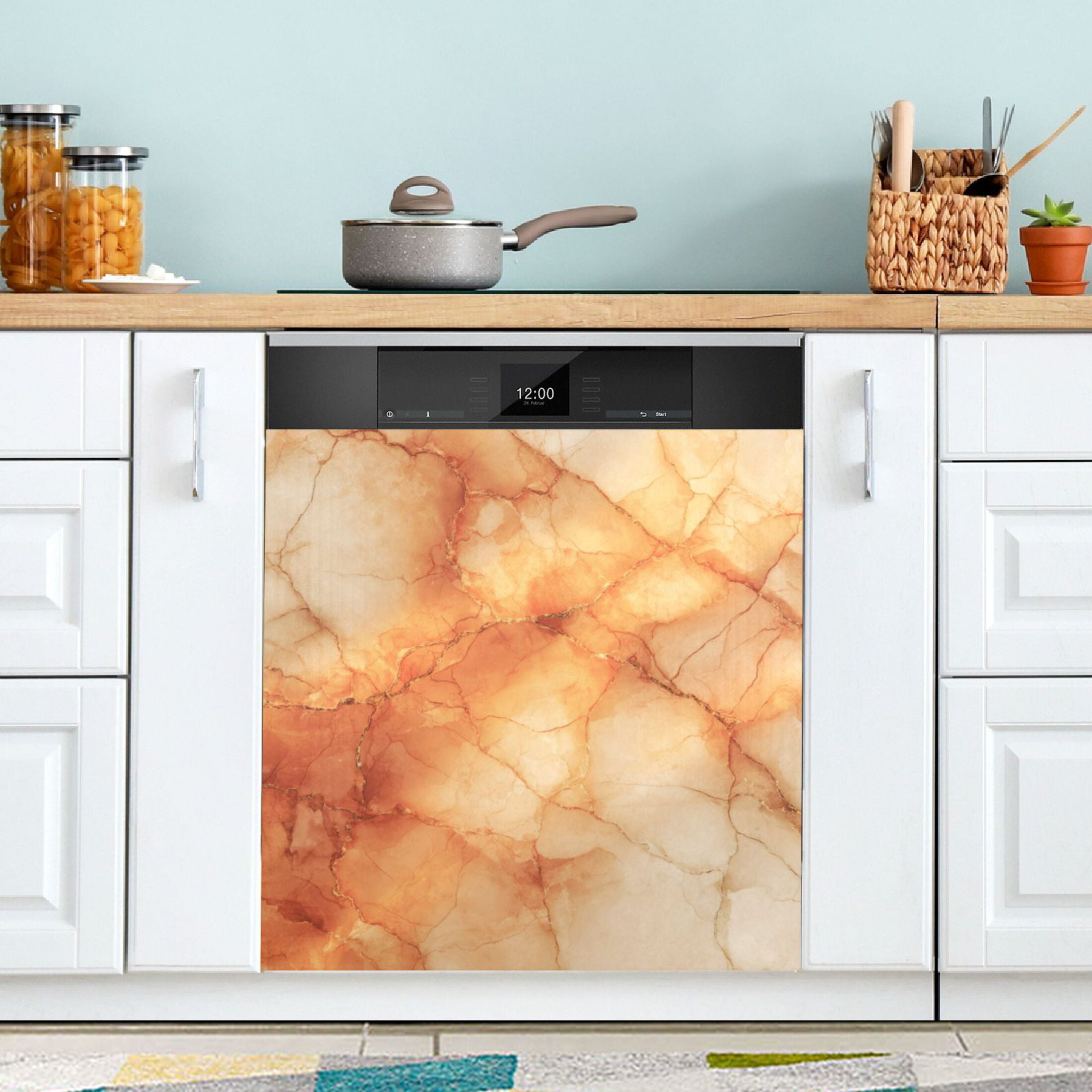 Dishwasher Magnetic Refrigerator Magnet Cover Sticker Home Decorative 23"x26" Orange Marble Crack