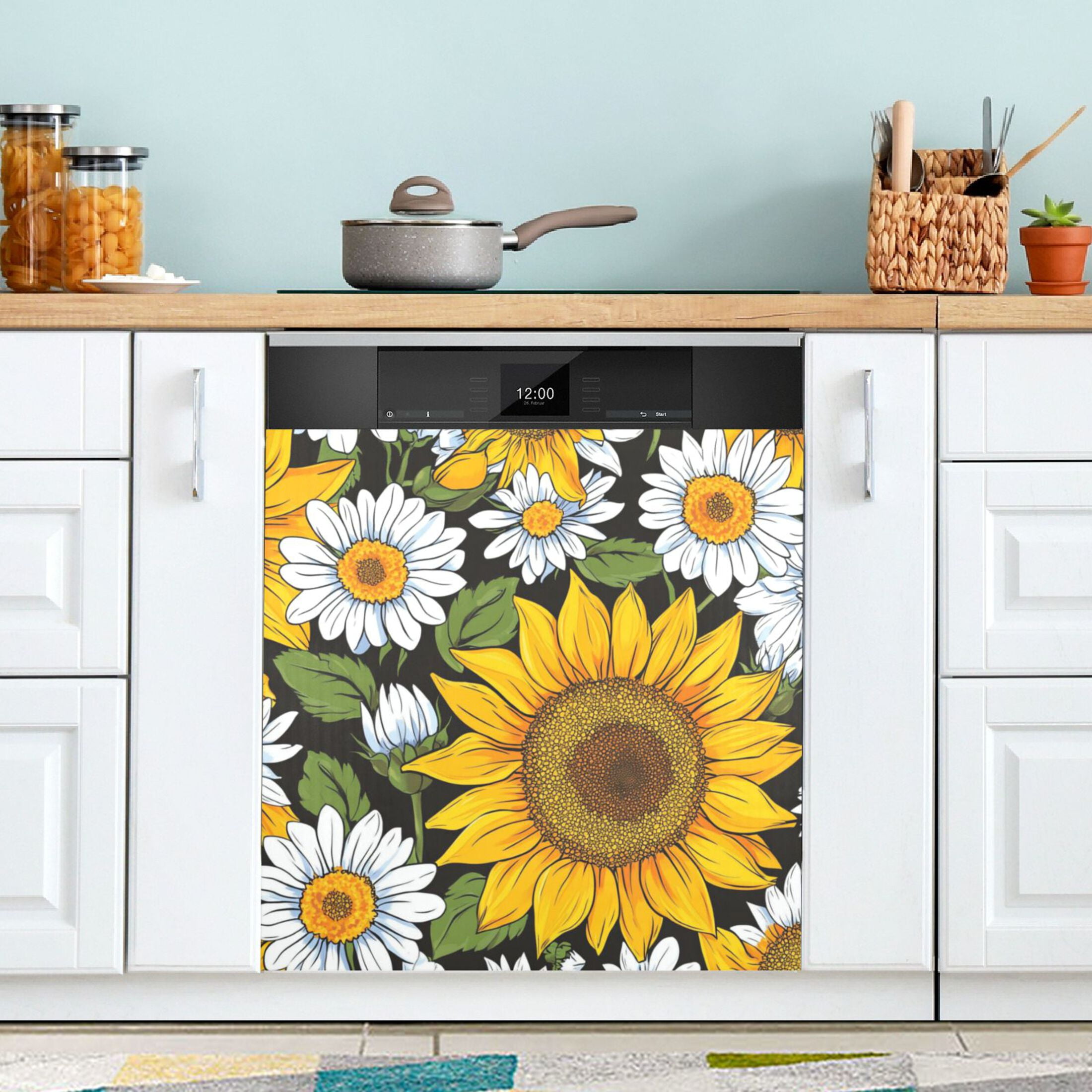 Dishwasher Magnetic Refrigerator Magnet Cover Sticker Home Decorative 23"x26" Painting Daisy Sunflowers