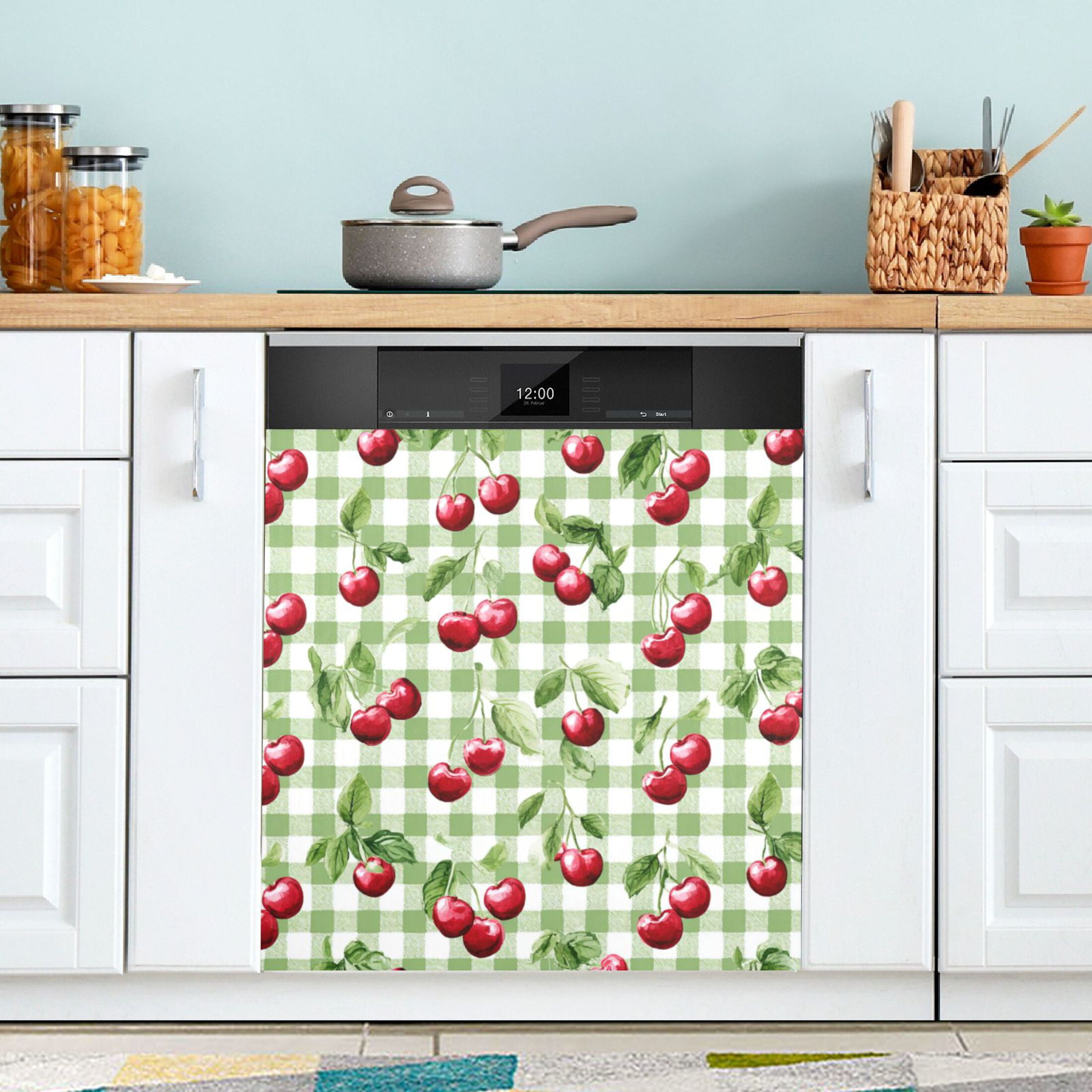 Dishwasher Magnetic Refrigerator Magnet Cover Sticker Home Decorative 23"x26" Pale Green Cherry Painting