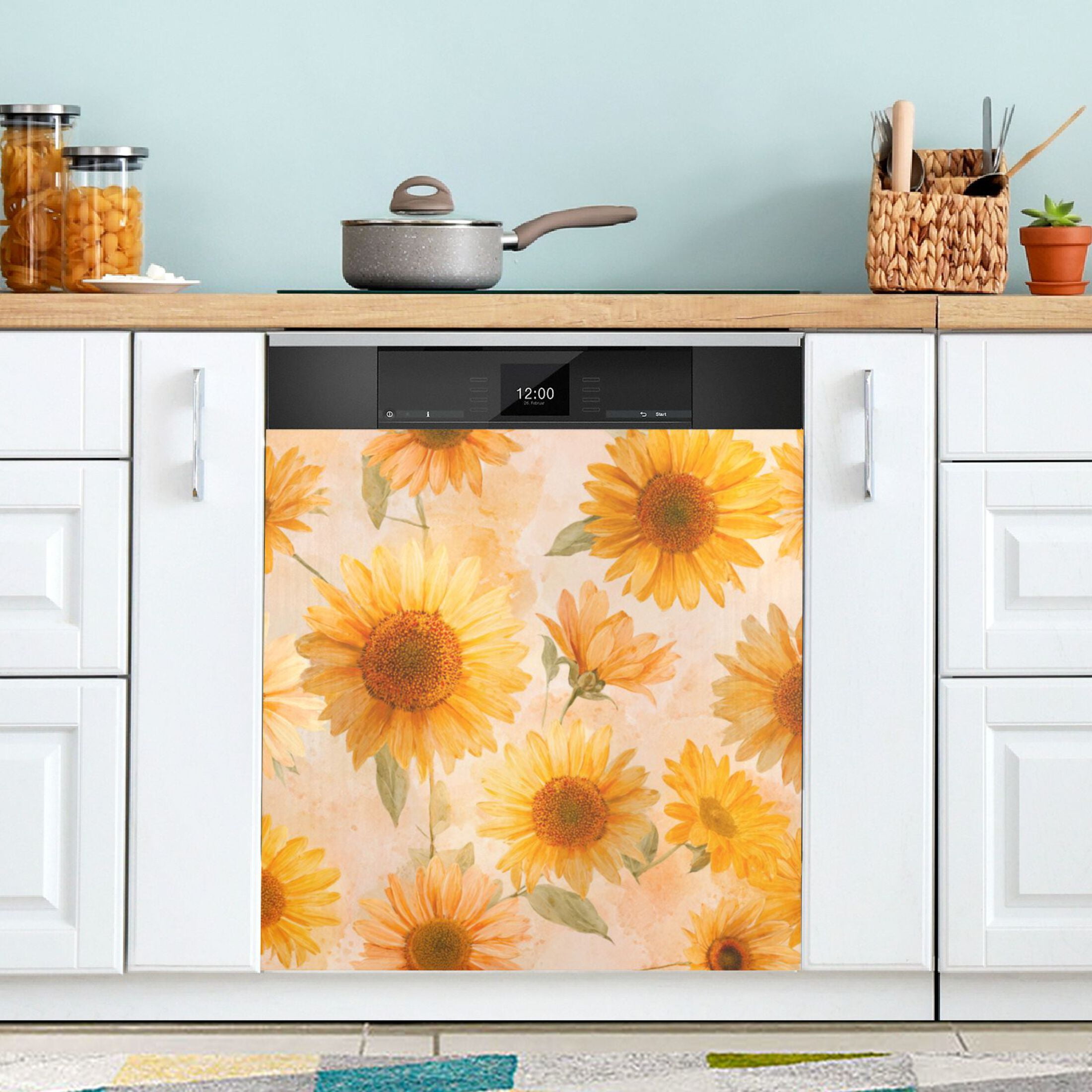 Dishwasher Magnetic Refrigerator Magnet Cover Sticker Home Decorative 23"x26" Pastel-toned Sunflowers Pattern
