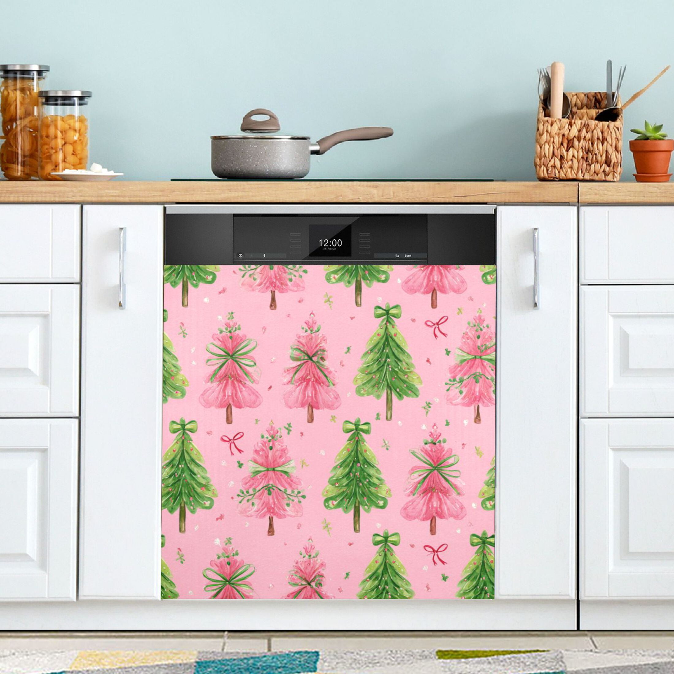 Dishwasher Magnetic Refrigerator Magnet Cover Sticker Home Decorative 23"x26" Pink Christmas Tree Pattern