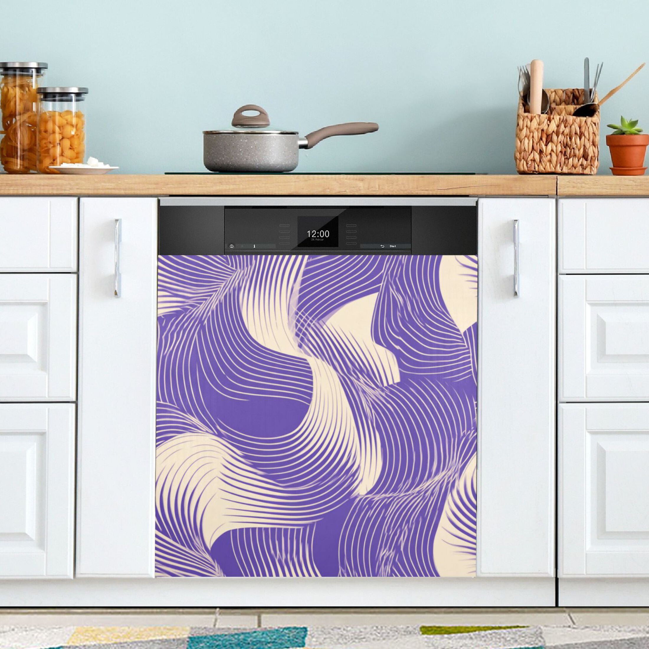 Dishwasher Magnetic Refrigerator Magnet Cover Sticker Home Decorative 23"x26" Purple Chaotic Lines