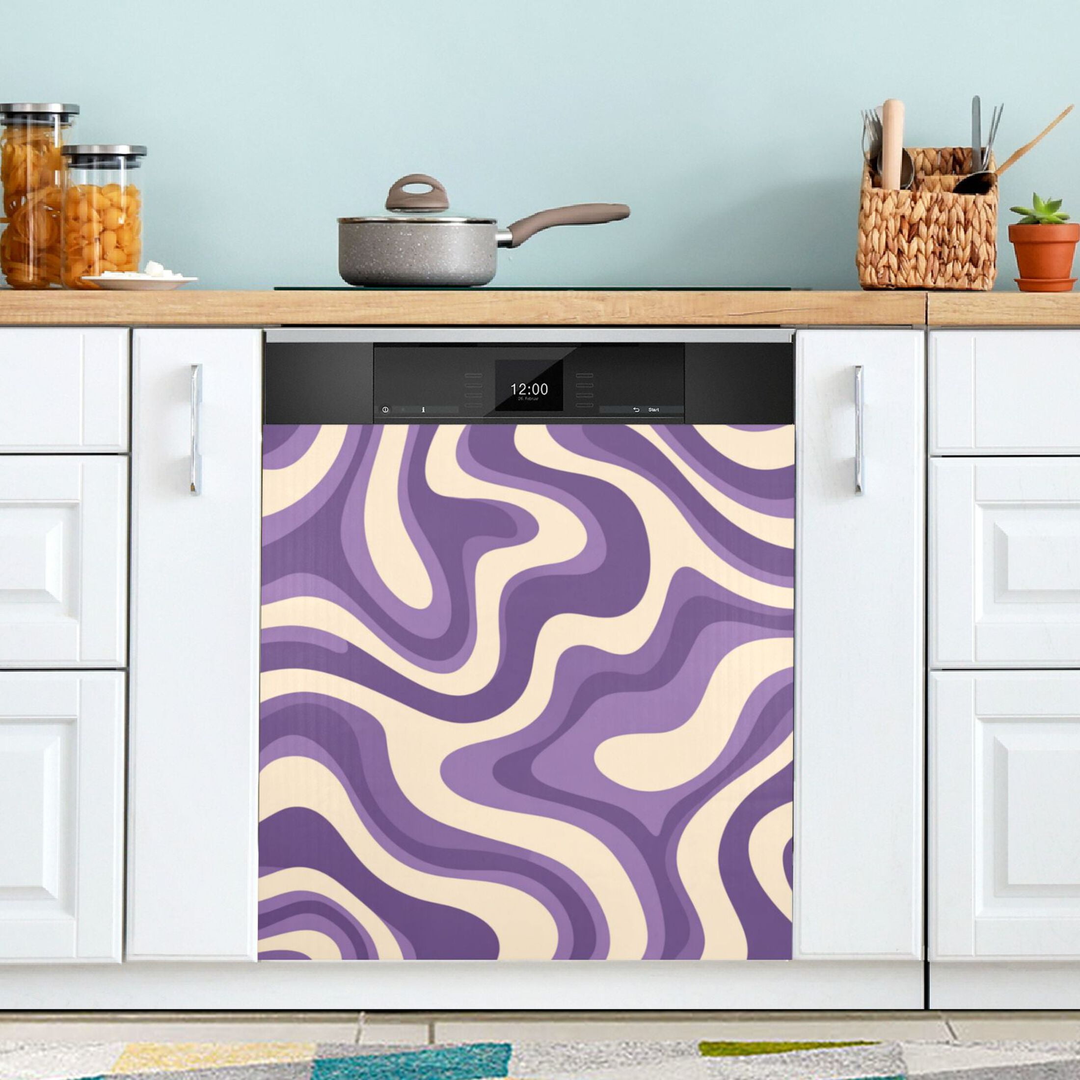 Dishwasher Magnetic Refrigerator Magnet Cover Sticker Home Decorative 23"x26" Purple Creamy Pattern