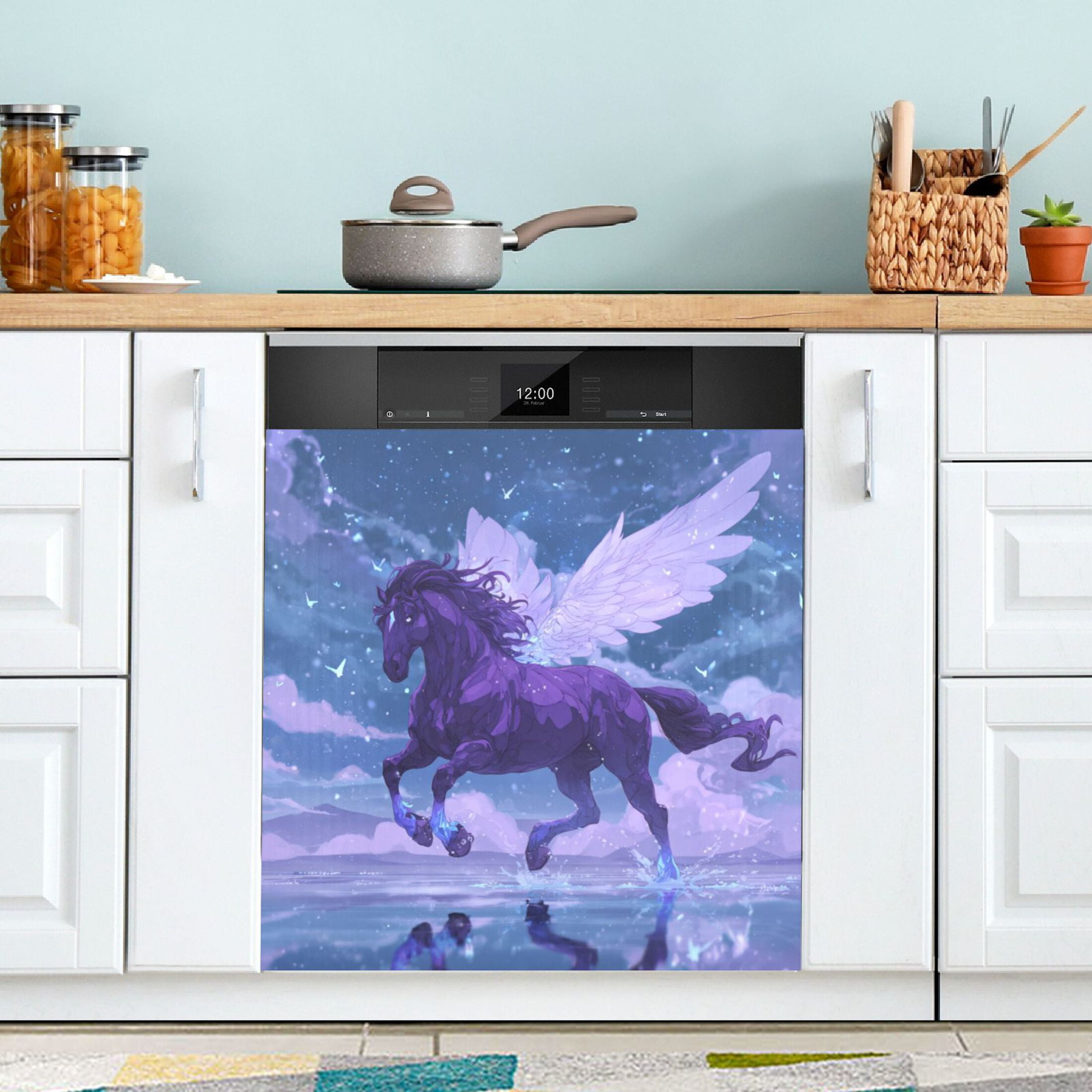 Dishwasher Magnetic Refrigerator Magnet Cover Sticker Home Decorative 23"x26" Purple Horse