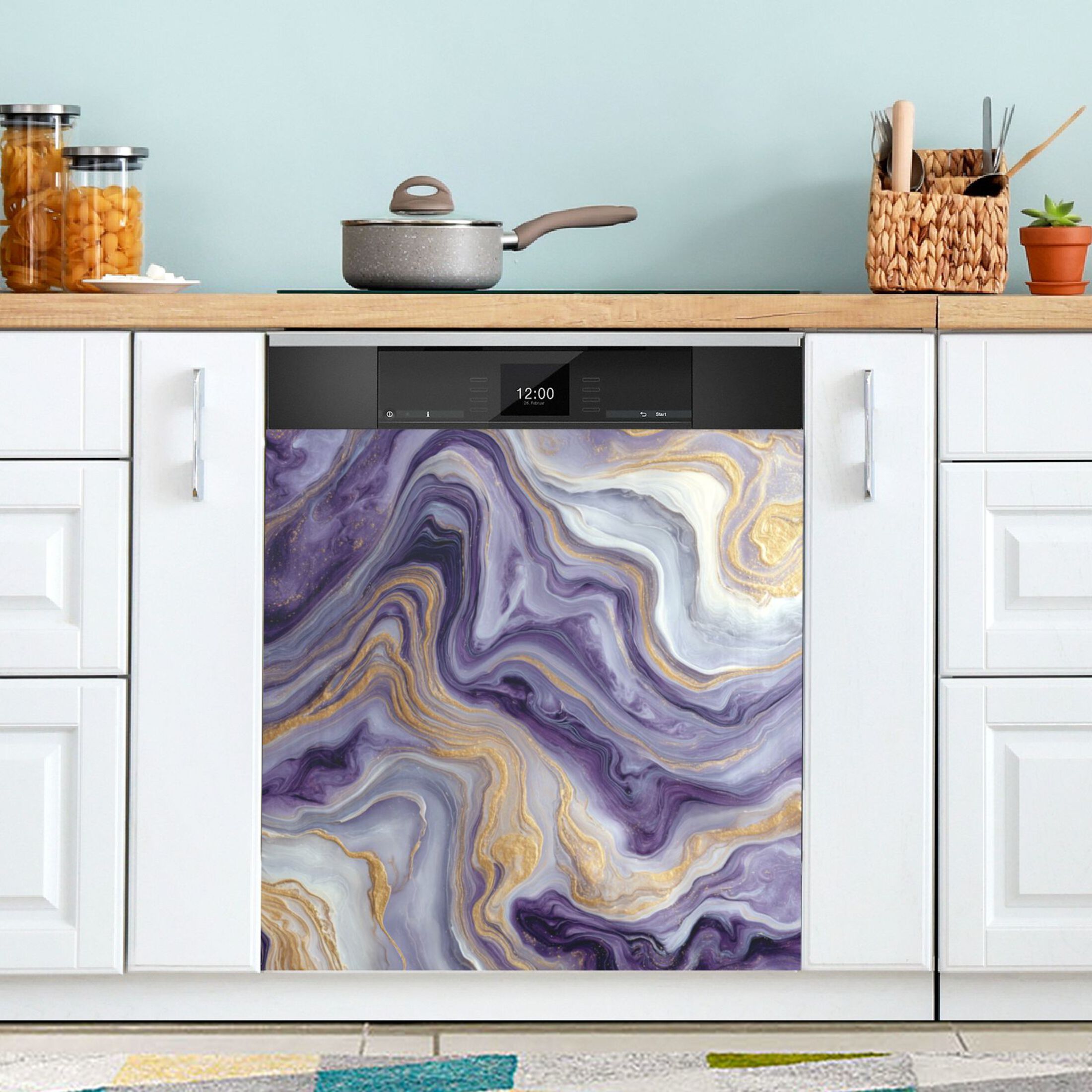 Dishwasher Magnetic Refrigerator Magnet Cover Sticker Home Decorative 23"x26" Purple Marble Pattern