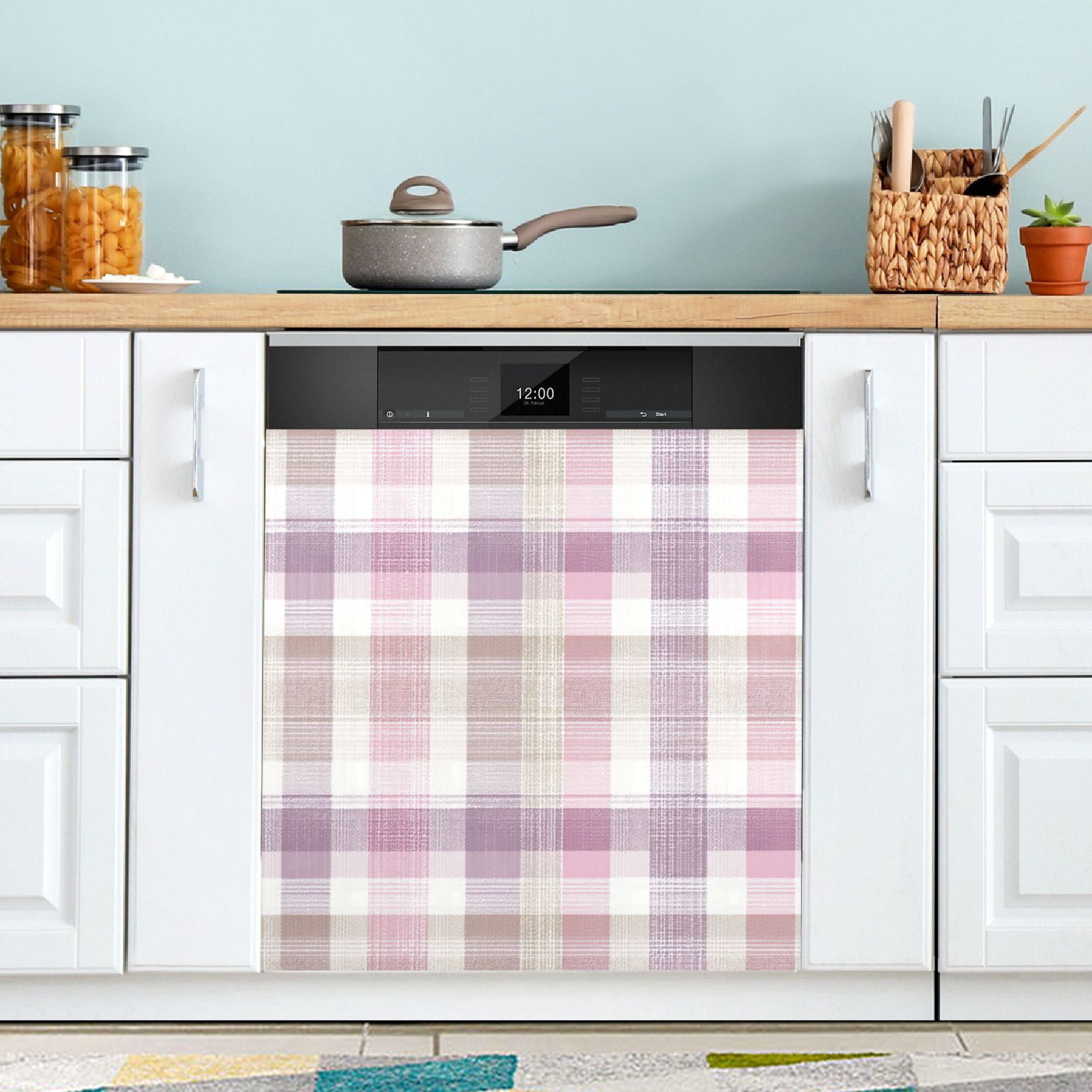 Dishwasher Magnetic Refrigerator Magnet Cover Sticker Home Decorative 23"x26" Purple-pink Checkered Pattern