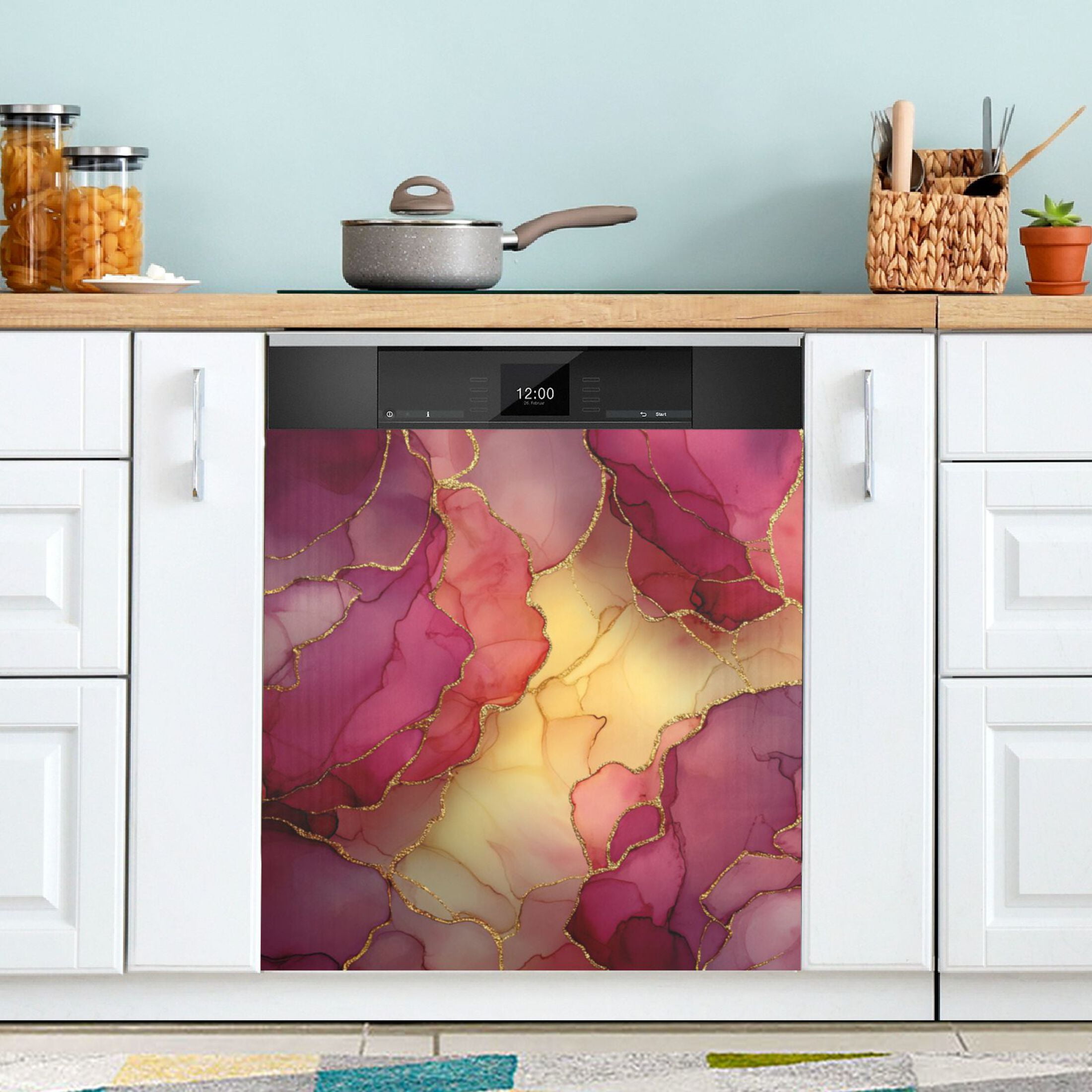 Dishwasher Magnetic Refrigerator Magnet Cover Sticker Home Decorative 23"x26" Red Marble Pattern