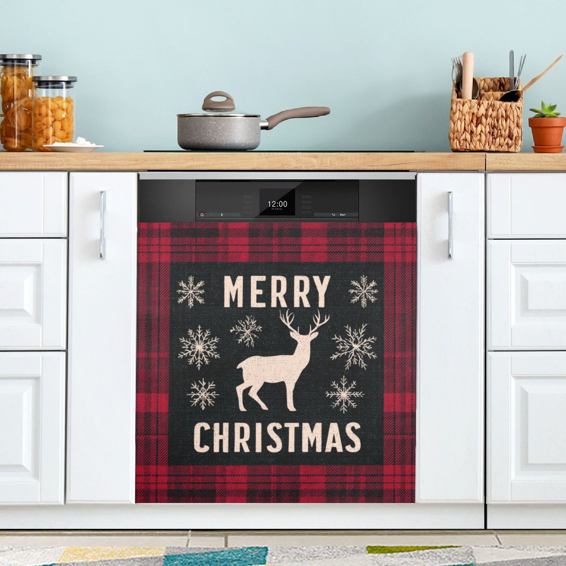 Dishwasher Magnetic Refrigerator Magnet Cover Sticker Home Decorative 23"x26" Red and Black Shirt Pattern
